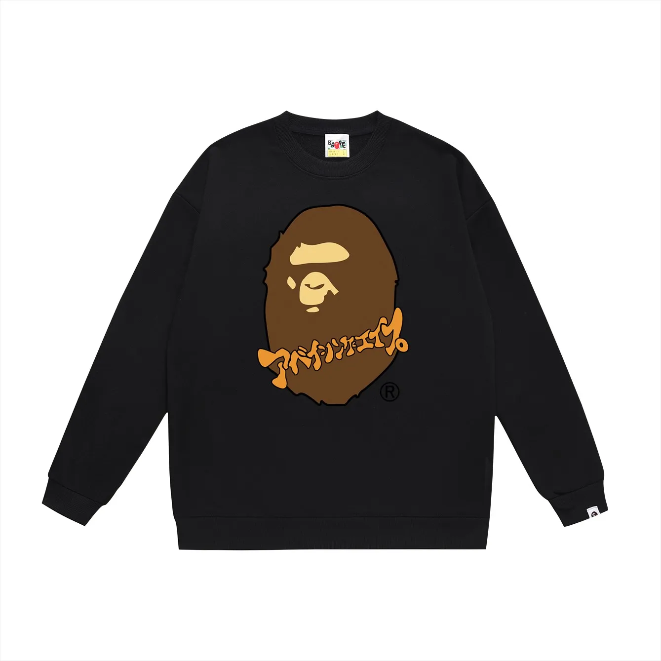 P150 model number SC488# terry 75 plus velvet 80 (top version) BAPE ape head Japanese katakana printed letter round neck sweatshirt Made of 350g large terry (drop shoulder large version) fabric, soft texture and no pilling Imported environmentally friendly printing glue The pattern is bright and three-dimensional Quality 💥Same style for men and women The upper body is trendy Color: black white gray Size: S M L XL XXL
