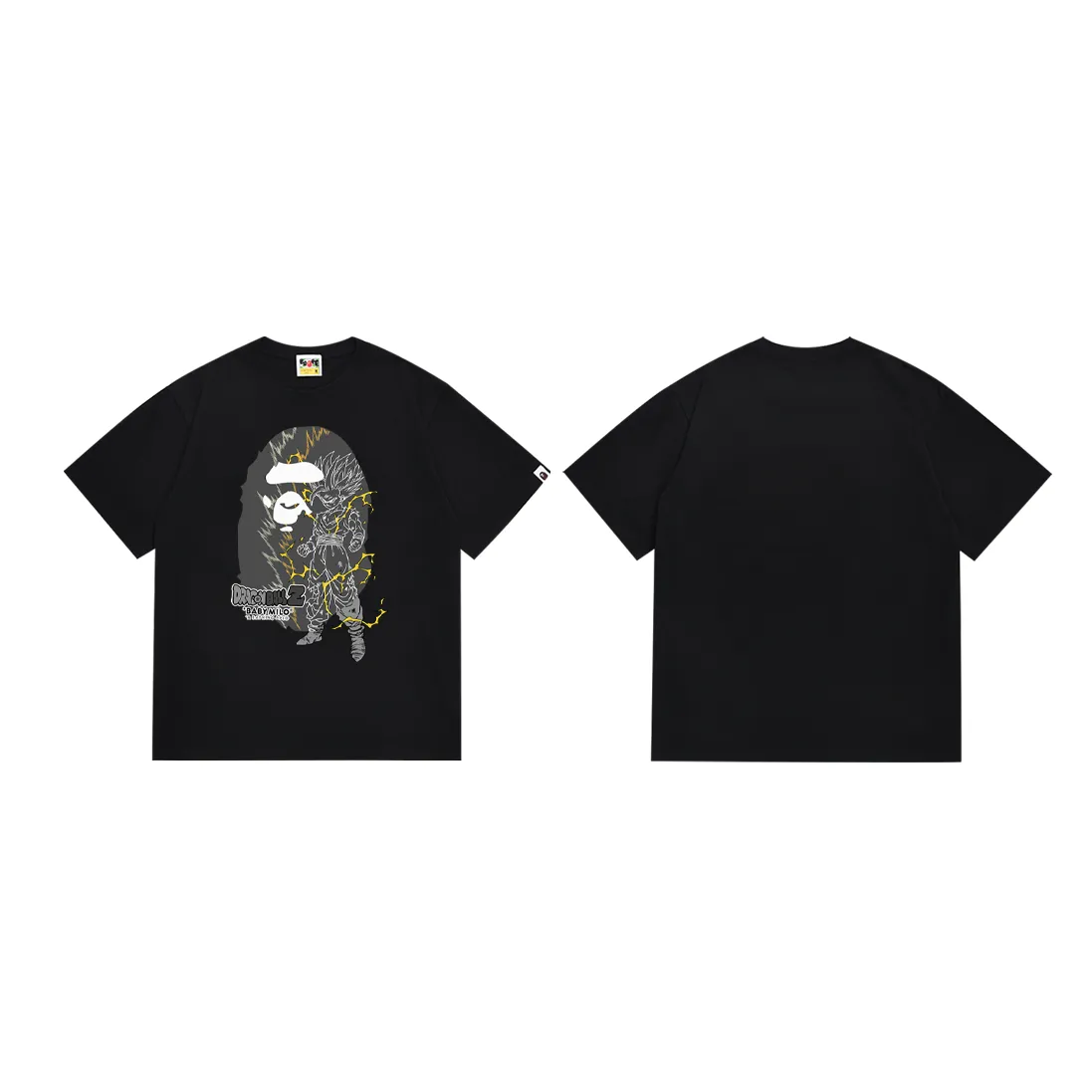P110 SC026# (top version) BAPE✖️Dragon Ball Son Gohan ape head lightning joint printed short-sleeved T-shirt Made of 260 grams of high-quality high-weave pure cotton fabric, double yarn combed, soft texture and no pilling Imported environmentally friendly printing glue The pattern is bright and three-dimensional Quality 💥Same style for men and women The upper body is trendy Color: Black White Size: S M L XL XXL