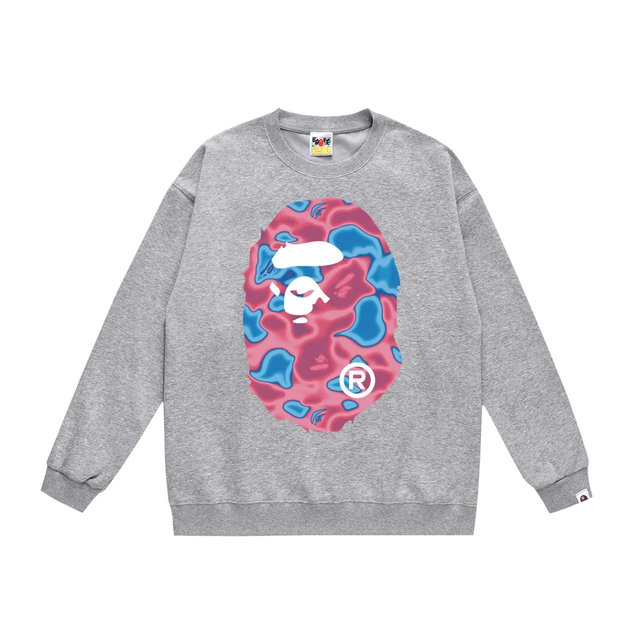 P150 model number SC474# terry 75 plus velvet 80 (top version) BAPE LIQUID CAMO BIG APE big ape head round neck sweatshirt Made of 350 grams of large terry (drop shoulder large version) fabric, soft texture and no pilling Imported environmentally friendly printing glue The pattern is bright and three-dimensional Quality 💥Same style for men and women The upper body is trendy Color: black and red white and red gray red Size: S M L XL XXL