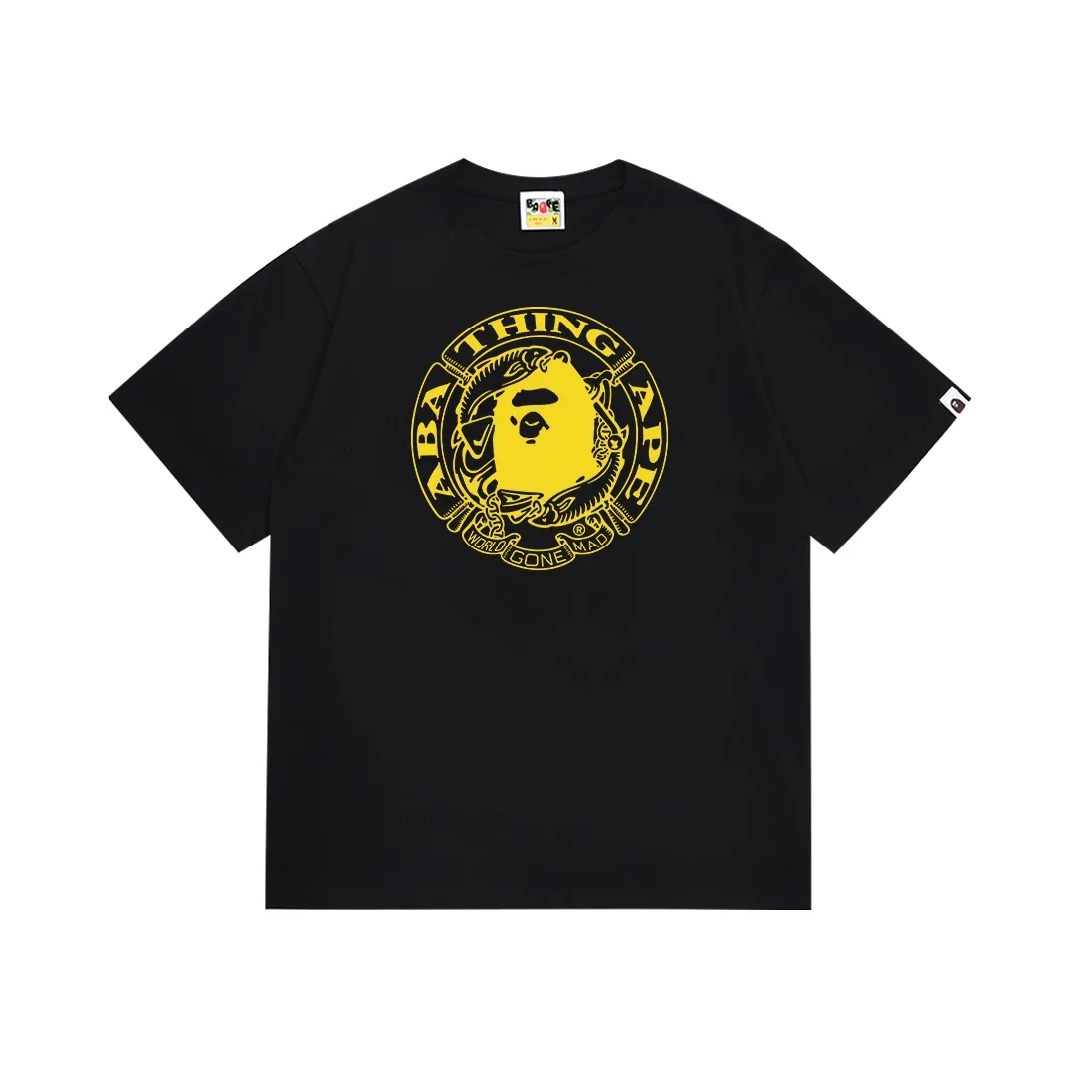 SC097#p110💰 (top version) BAPE ape head Pisces letter medallion printed short-sleeved T-shirt Made of 260 grams of high-quality high-weave pure cotton fabric, double yarn combed, soft texture and no pilling Imported environmentally friendly printing glue, bright and three-dimensional pattern, quality 💥Same style for men and women, the upper body is fashionable Color: black white Size: S M L XL XXL
