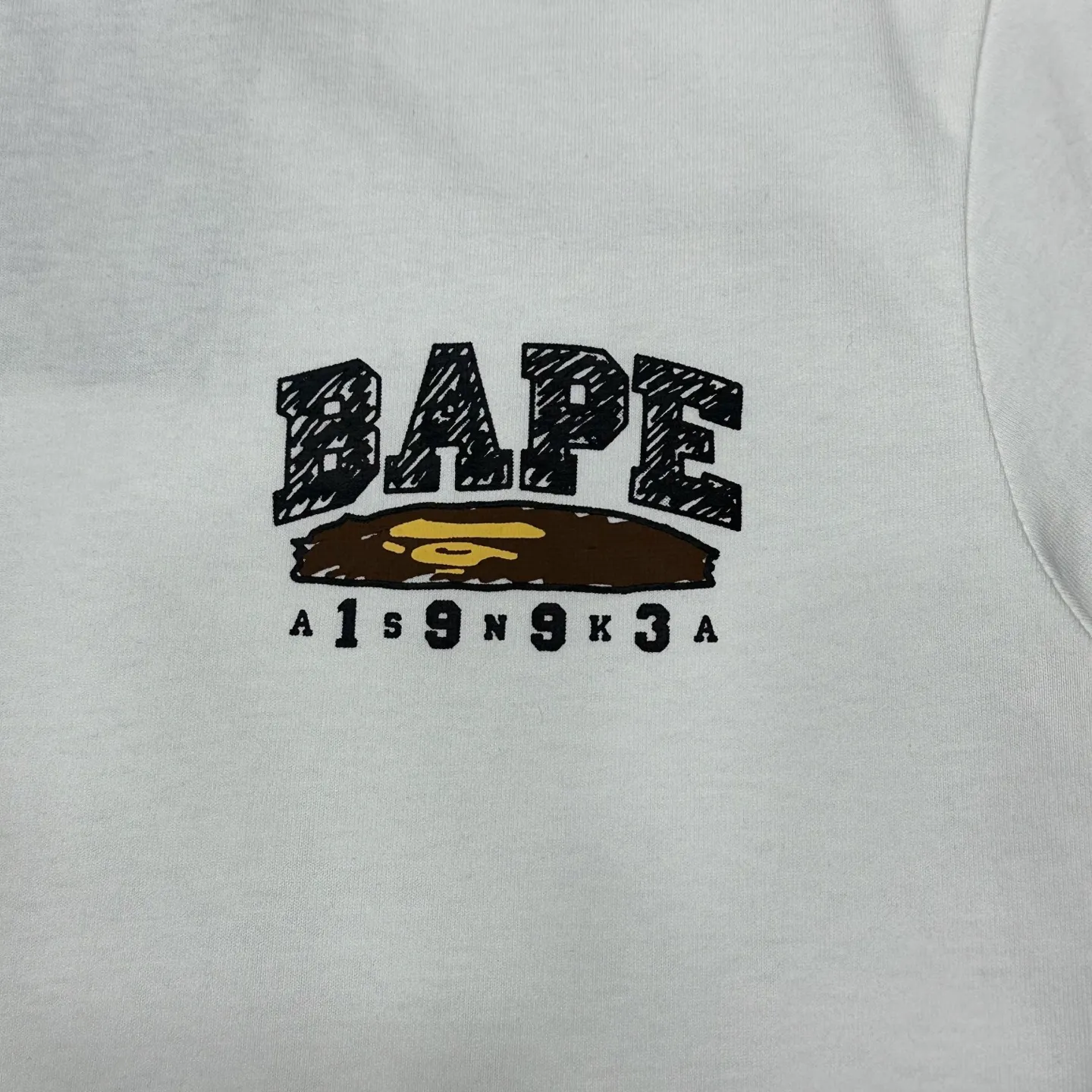 💰140 BAPE Return to College Series Hand-painted pattern short-sleeved T-shirt 280g weight linen cotton fabric ZP version Couple style: S-XXL [Black White]