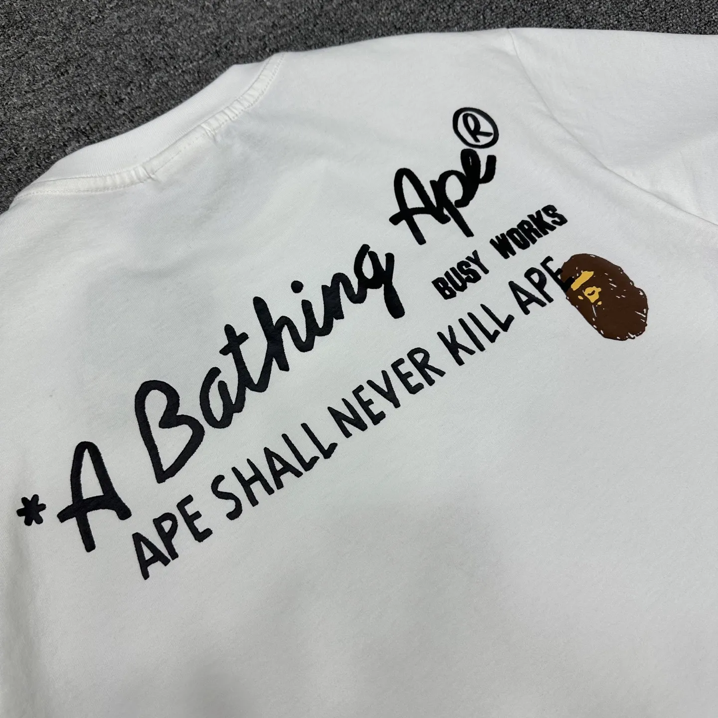💰140 BAPE Return to College Series Hand-painted pattern short-sleeved T-shirt 280g weight linen cotton fabric ZP version Couple style: S-XXL [Black White]