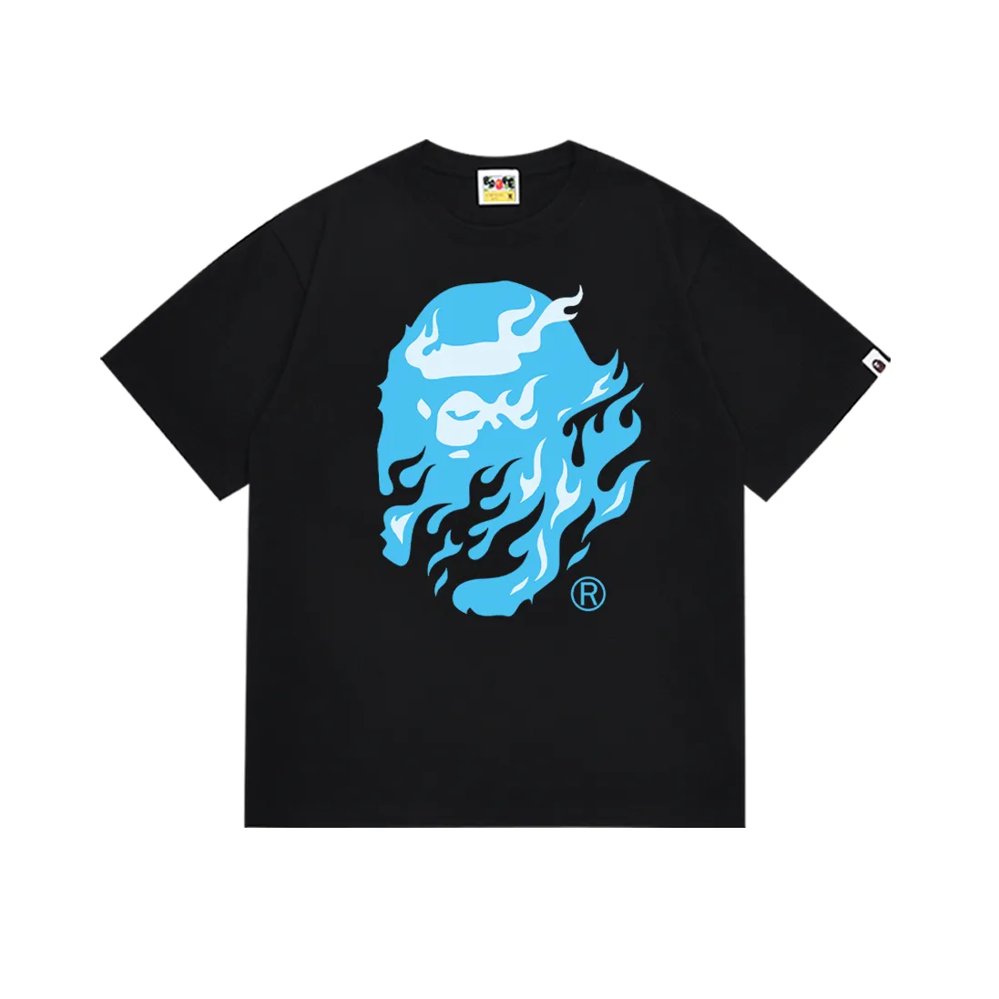SC229#p110💰 (top version) BAPE SS24 flame ape head print round neck short-sleeved T-shirt Made of 260 grams of high-quality high-weave pure cotton fabric, double yarn combed, soft texture and no pilling Imported environmentally friendly printing glue, bright and three-dimensional pattern, quality 💥Same style for men and women, the upper body is fashionable Color: black white Size: S M L XL XXL