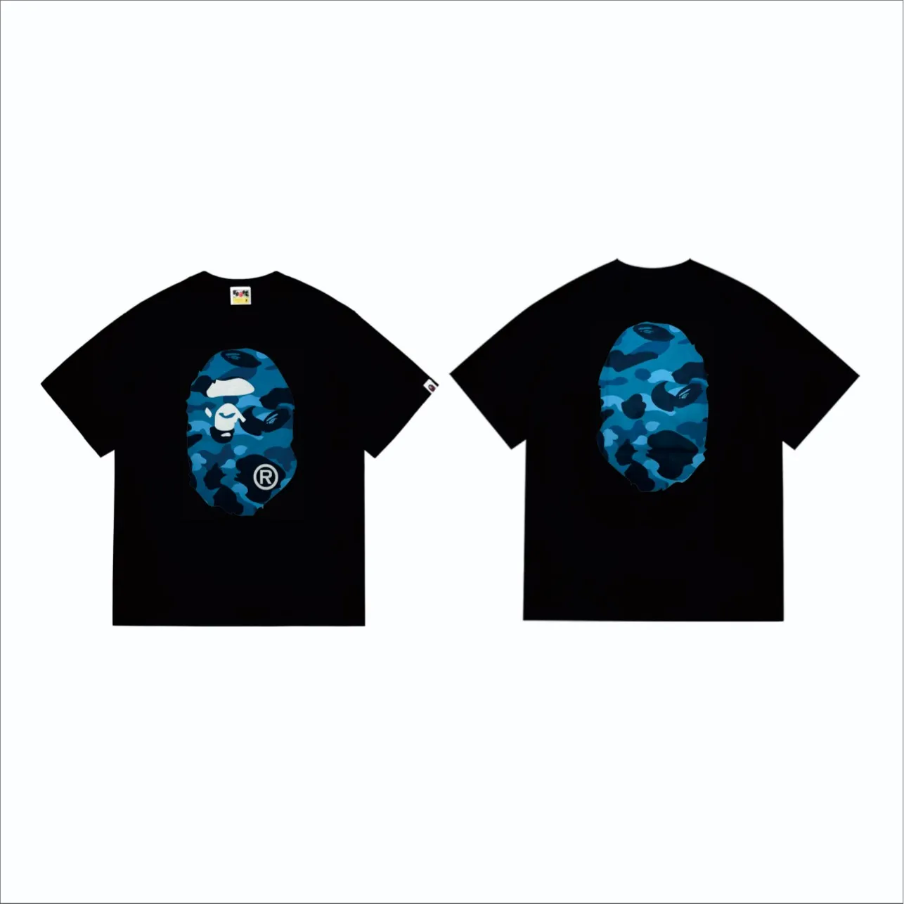 SC252#p110💰 (Top version) BAPE honeycomb camouflage letters great ape head double-sided printed T-shirt. Made of 260 grams of high-quality high-weave pure cotton fabric. Double yarn combed, soft texture and no pilling. Imported environmentally friendly printing glue. The pattern is bright and three-dimensional. The quality is the same for men and women. The upper body is trendy. Color: black and blue, white and blue, black and gray, white and gray. Size: S M L XL XXL