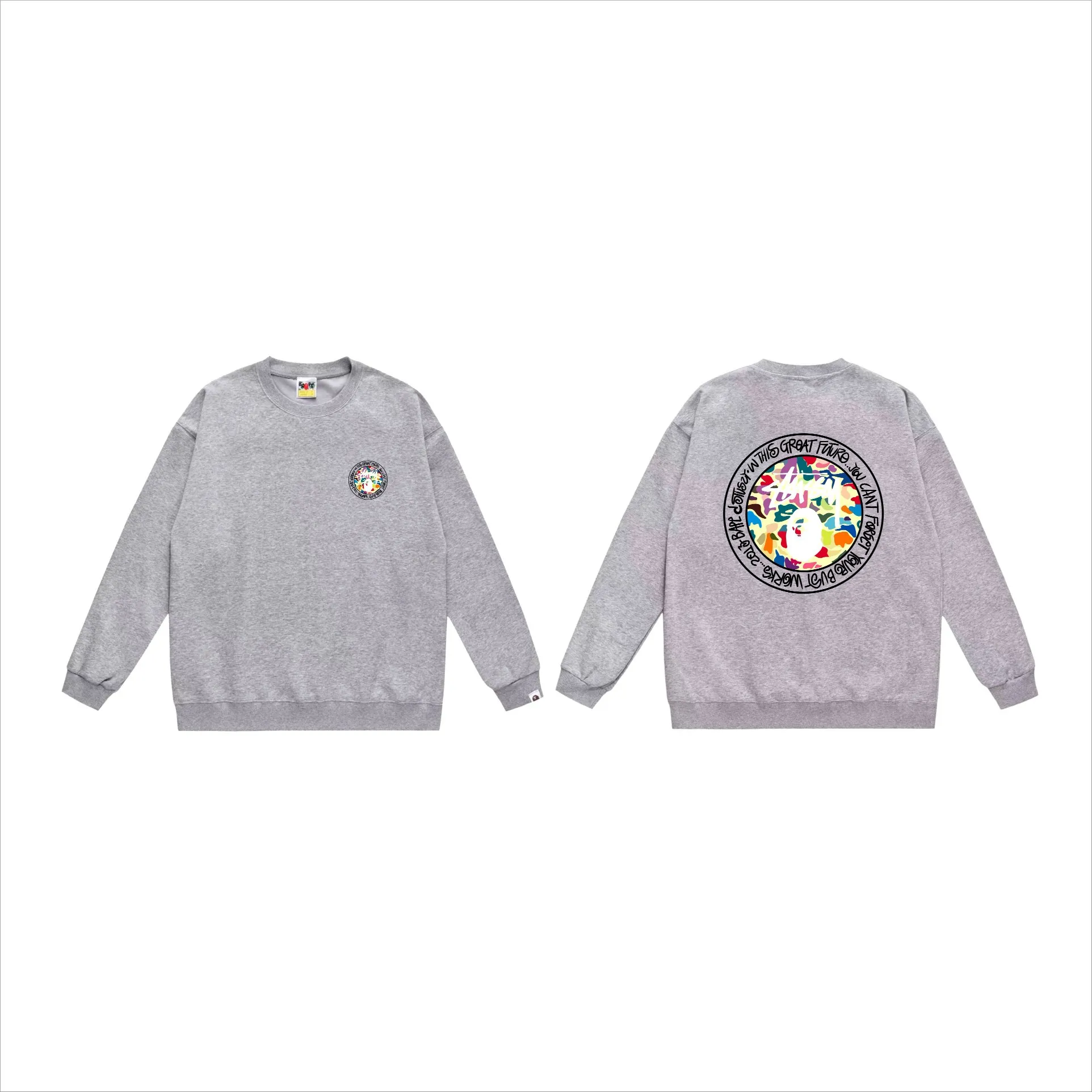 P150 model number SC517# terry 75 plus velvet 80 (top version) BAPE×STUSSY co-branded Stussy letter round neck sweatshirt Made of 350 grams of large terry (drop shoulder large version) fabric, soft texture and no pilling Imported environmentally friendly printing glue The pattern is bright and three-dimensional Quality 💥Same style for men and women The upper body is fashionable Color: black white gray Size: S M L XL XXL