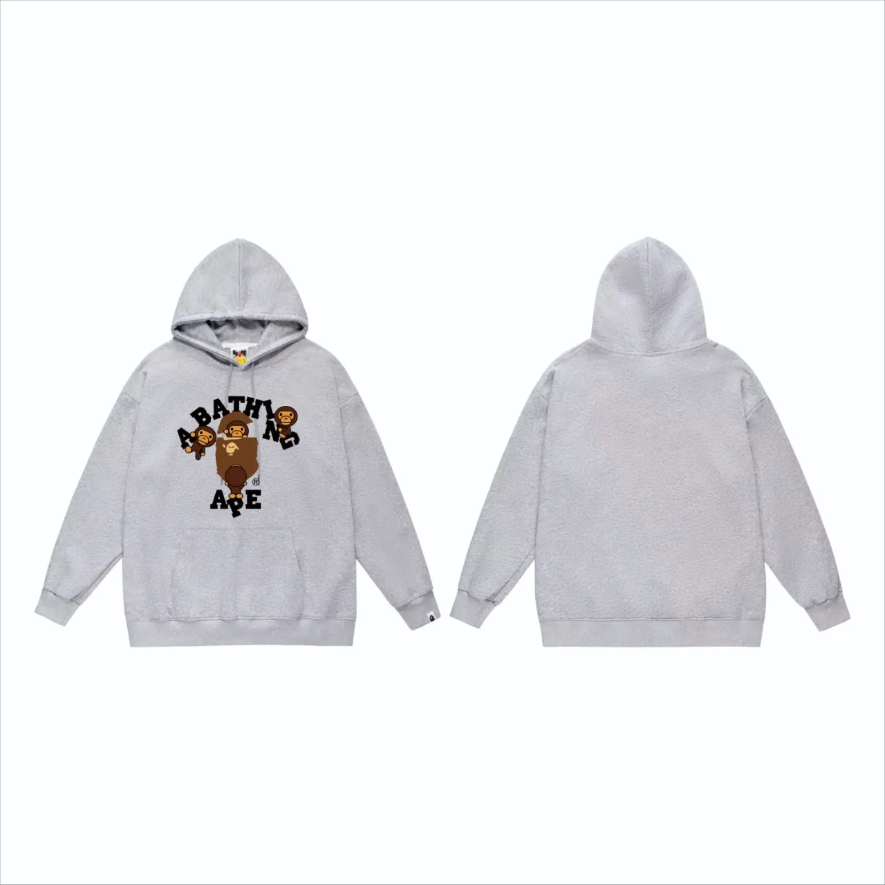 P160 model number SC839# terry 80 plus velvet 90 (top version) BAPE cartoon BABY MILO ape head letter printed pattern hooded sweatshirt. Made of 380g large terry (drop shoulder large version) fabric. The texture is soft and non-pilling. Imported environmentally friendly printing glue. The pattern is bright and three-dimensional. Quality 💥Same style for men and women. The upper body is trendy. Color: black white gray Size: S M L XL XXL