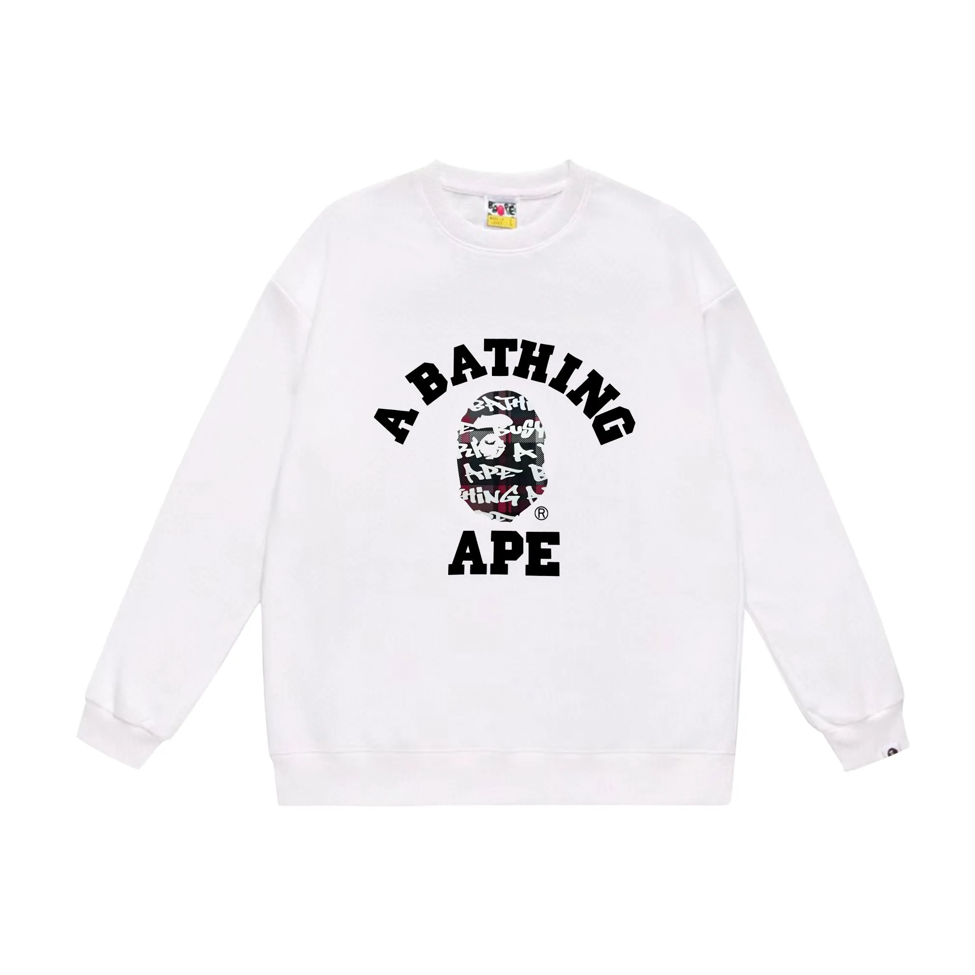 P170 model number SC559# terry 80 plus velvet 85 (top version) BAPE ape head letter print graffiti plaid pattern round neck sweatshirt. Made of 350g large terry (drop shoulder large version) fabric, soft texture and no pilling. Imported environmentally friendly printing glue, bright and three-dimensional pattern. Quality 💥Same style for men and women. The upper body is trendy. Color: black and blue, white and blue, gray and blue, black and red, white and red, gray and red. Size: S M L XL XXL