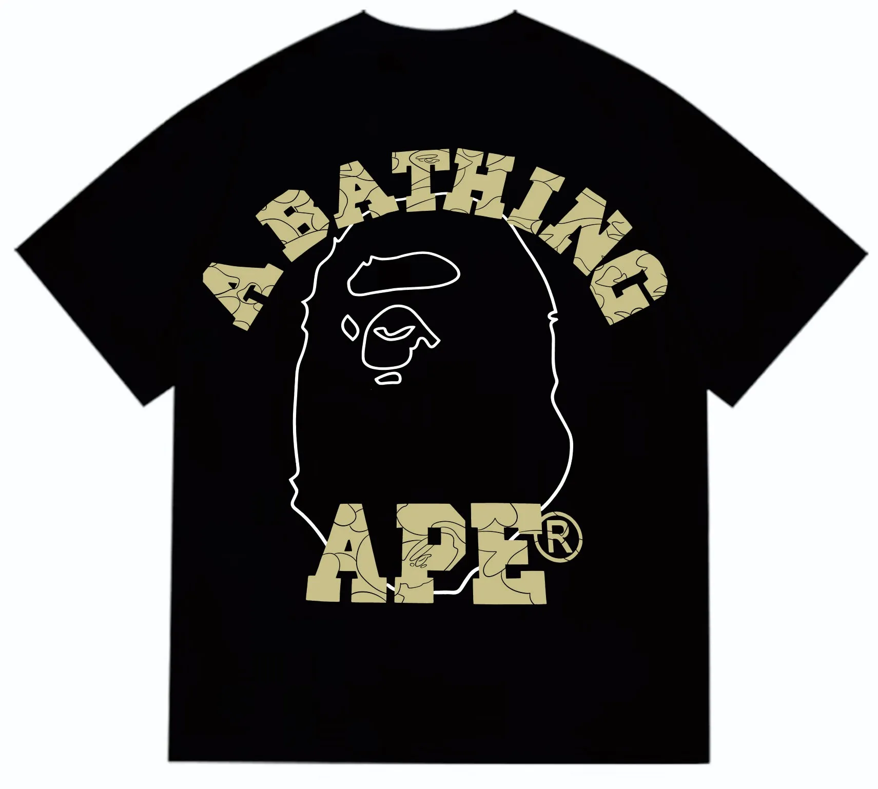SC262#p110💰 (top version) BAPE ape head letter print short-sleeved T-shirt with big ape head lines on the back. Made of 260 grams of high-quality high-weave pure cotton fabric. Double yarn combed. The texture is soft and non-pilling. Imported environmentally friendly printing glue. The pattern is bright and three-dimensional. Quality💥Same style for men and women. The upper body is trendy. Color: black white. Size: S M L XL XXL