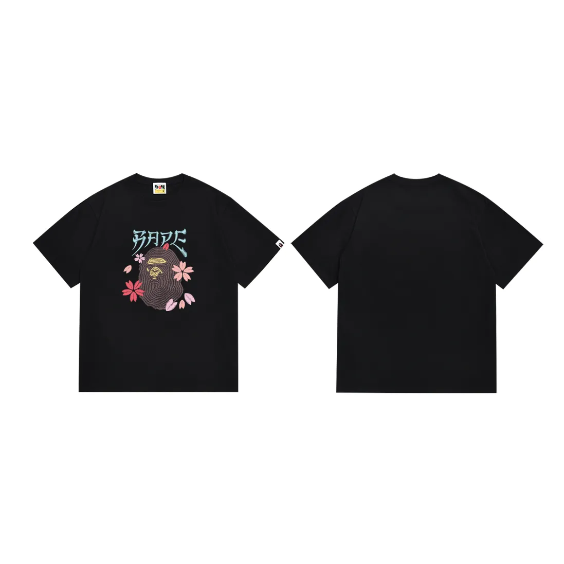 SC236#p110💰 (top version) BAPE ape head cherry blossom cartoon print round neck short-sleeved T-shirt Made of 260 grams of high-quality high-woven pure cotton fabric, double yarn combed, soft texture and no pilling Imported environmentally friendly printing glue, bright and three-dimensional pattern, quality 💥Same style for men and women, the upper body is fashionable Color: black white Size: S M L XL XXL