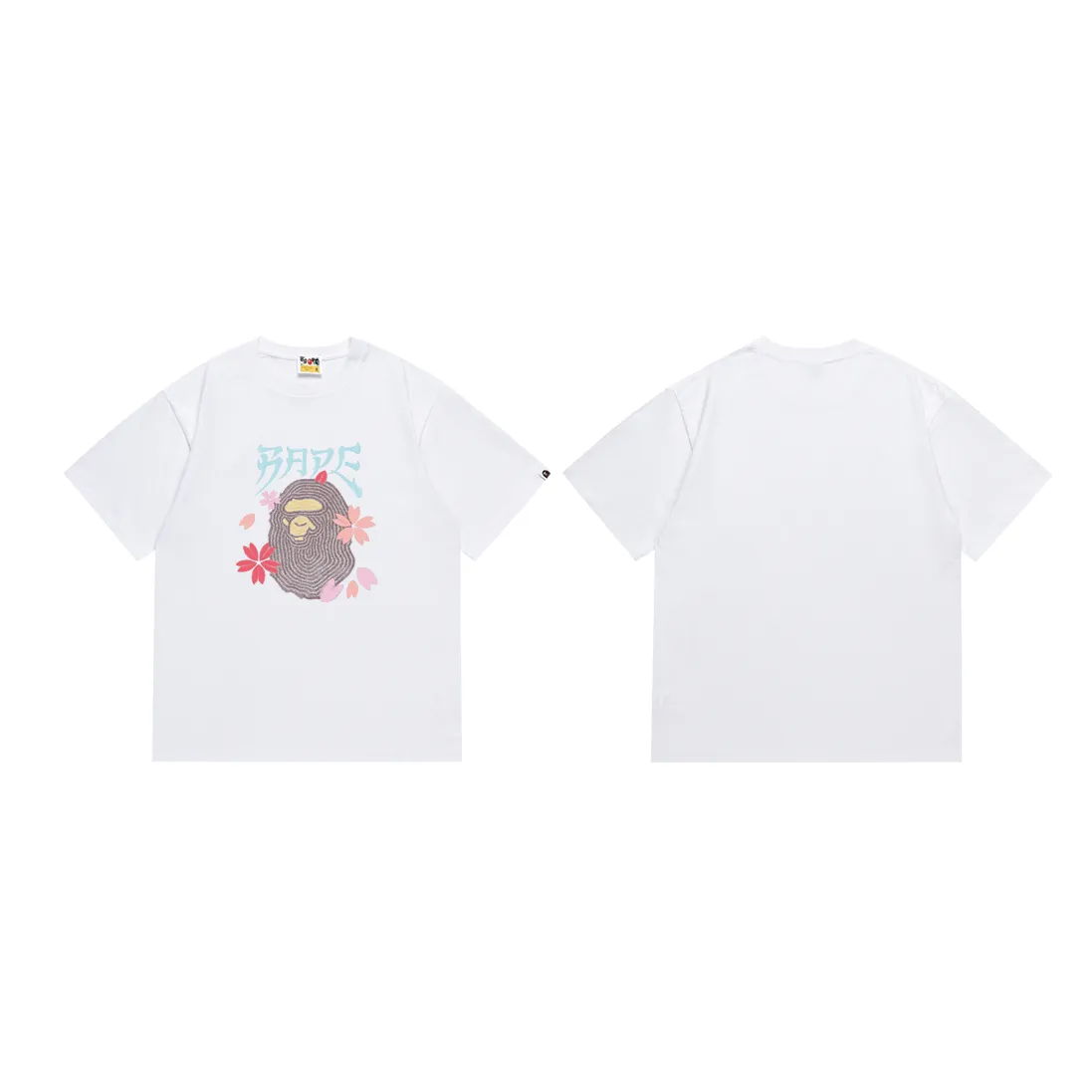 SC236#p110💰 (top version) BAPE ape head cherry blossom cartoon print round neck short-sleeved T-shirt Made of 260 grams of high-quality high-woven pure cotton fabric, double yarn combed, soft texture and no pilling Imported environmentally friendly printing glue, bright and three-dimensional pattern, quality 💥Same style for men and women, the upper body is fashionable Color: black white Size: S M L XL XXL