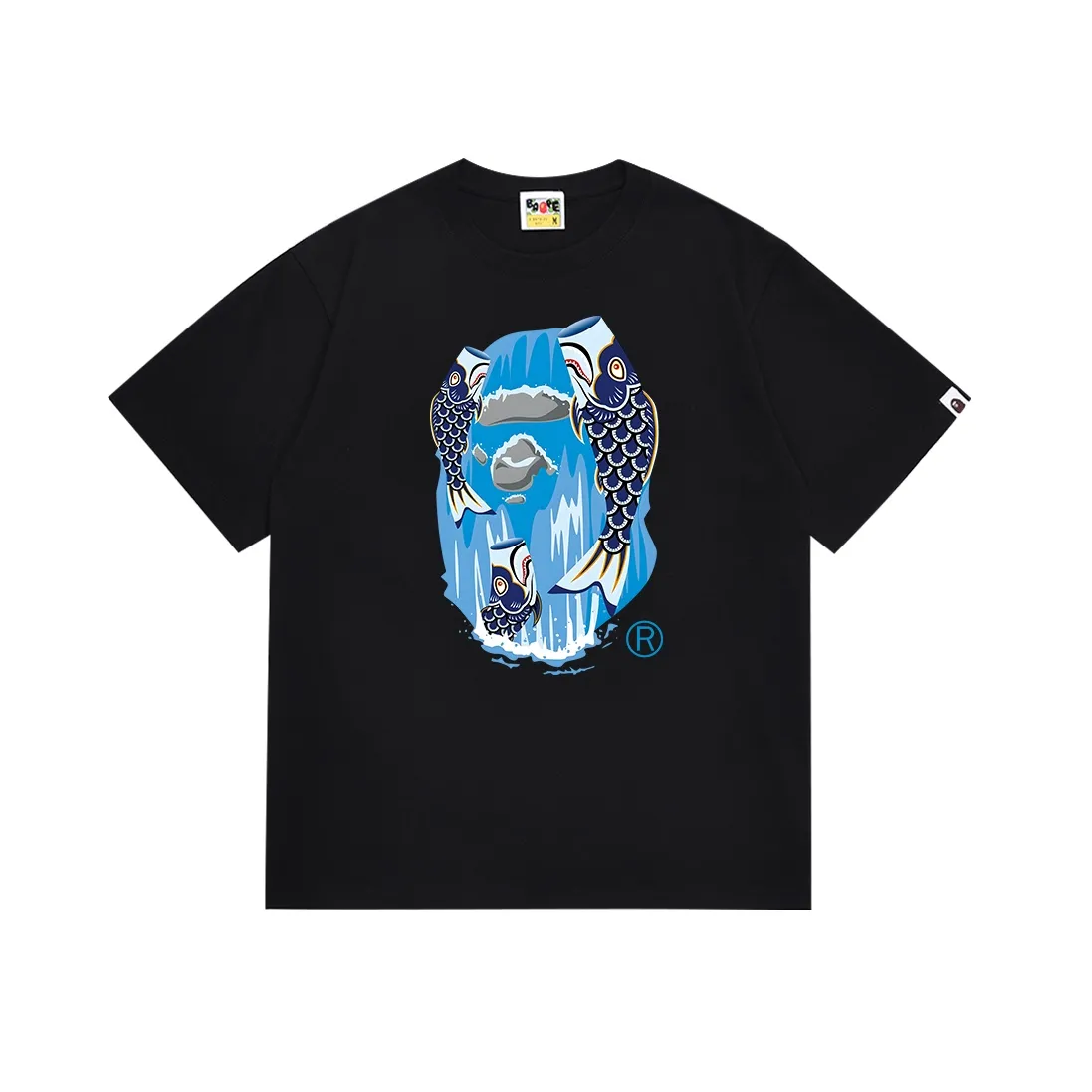SC100#p110💰 (top version) BAPE carp streamer waterfall ape head print pattern short-sleeved T-shirt Made of 260 grams of high-quality high-weave pure cotton fabric, double yarn combed, soft texture and no pilling Imported environmentally friendly printing glue, bright and three-dimensional pattern, quality 💥Same style for men and women, the upper body is fashionable Color: black white Size: S M L XL XXL