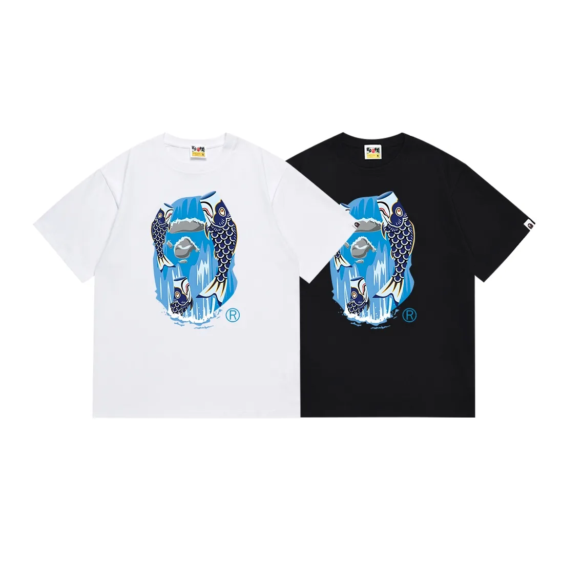 SC100#p110💰 (top version) BAPE carp streamer waterfall ape head print pattern short-sleeved T-shirt Made of 260 grams of high-quality high-weave pure cotton fabric, double yarn combed, soft texture and no pilling Imported environmentally friendly printing glue, bright and three-dimensional pattern, quality 💥Same style for men and women, the upper body is fashionable Color: black white Size: S M L XL XXL