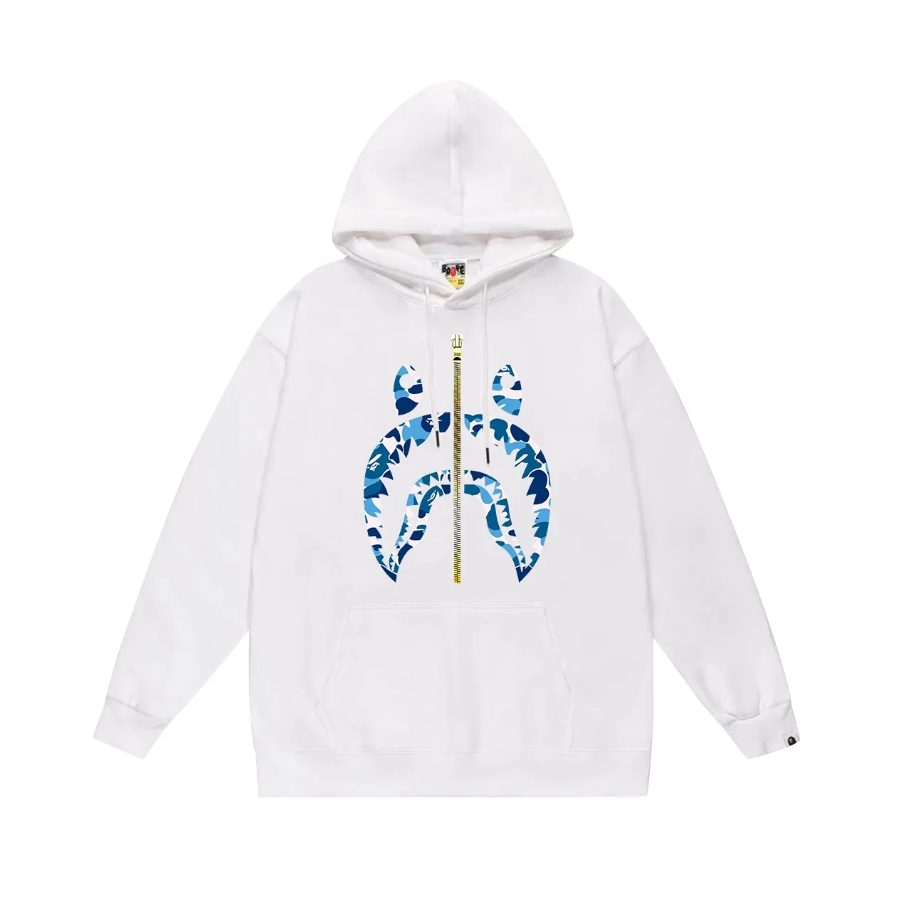 Model number SC689#terry p160 plus velvet p180💰 (top version) BAPE camouflage shark zipper printed hooded sweatshirt Made of 380g large terry 430g silver fox velvet (drop shoulder large version) fabric, soft and non-pilling, imported environmentally friendly printing glue, bright and three-dimensional pattern, quality 💥Same style for men and women, the upper body is trendy. Color: black and red, white and red, gray and red, black and green, white and green, gray and green. Black and blue, white and blue, gray and blue Size: S M L XL XXL