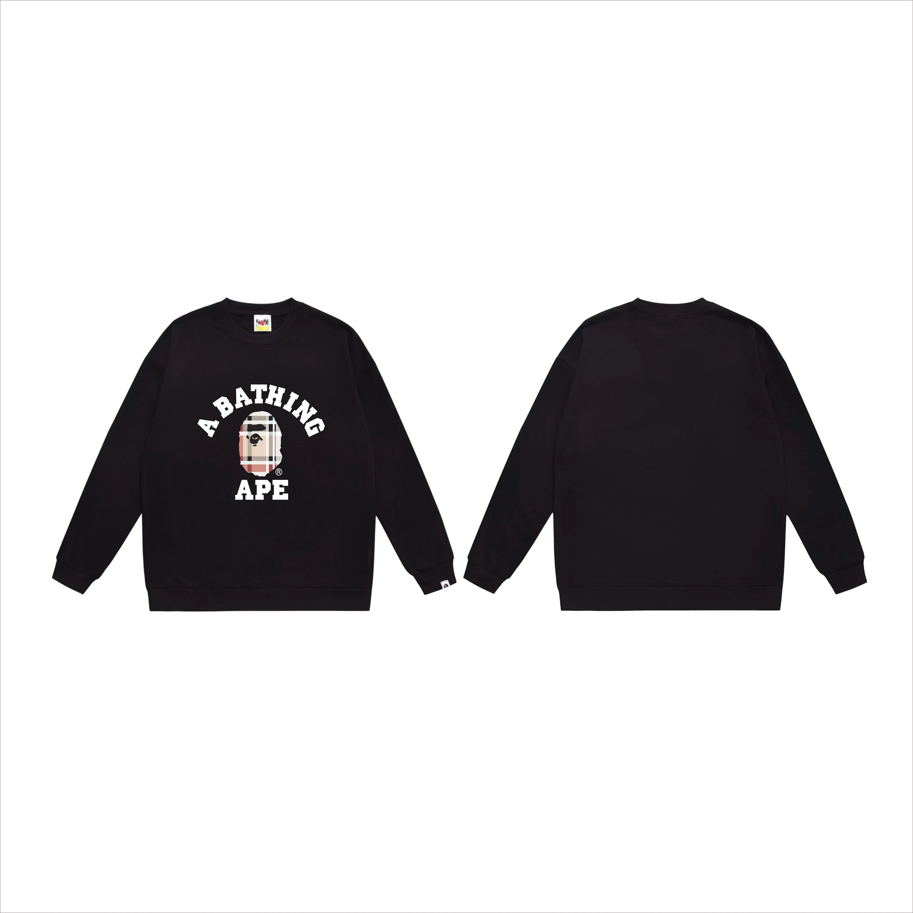 P150 model number SC522# terry 75 plus velvet 80 (top version) BAPE ape plaid pattern printed round neck sweatshirt Made of 350g large terry (drop shoulder large version) fabric, soft texture and no pilling Imported environmentally friendly printing glue The pattern is bright and three-dimensional Quality 💥Same style for men and women The upper body is trendy Color: black white gray Size: S M L XL XXL