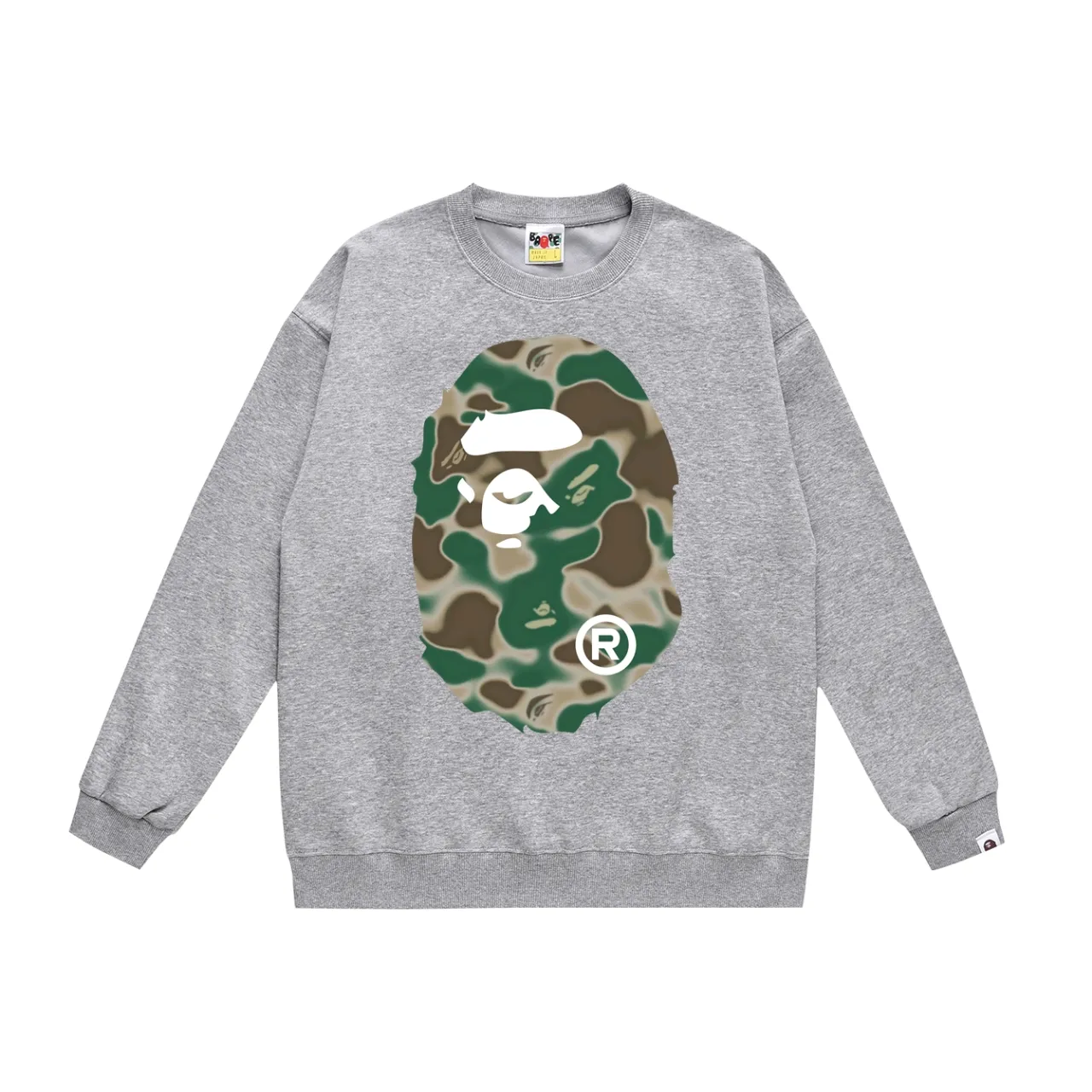 P150 model number SC474# terry 75 plus velvet 80 (top version) BAPE LIQUID CAMO BIG APE big ape head round neck sweatshirt Made of 350g large terry (drop shoulder large version) fabric, soft texture and no pilling Imported environmentally friendly printing glue The pattern is bright and three-dimensional Quality 💥Same style for men and women The upper body is trendy Color: black green white green gray green Size: S M L XL XXL