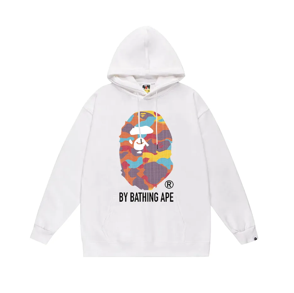 P190 model number SC617# terry 85 plus velvet 95 (top version) BAPE ape head letter printed hooded sweatshirt Made of 380g large terry (drop shoulder large version) fabric, soft and non-pilling, imported environmentally friendly printing glue, bright and three-dimensional pattern, quality 💥Same style for men and women, the upper body is fashionable Color: black white gray Size: S M L XL XXL