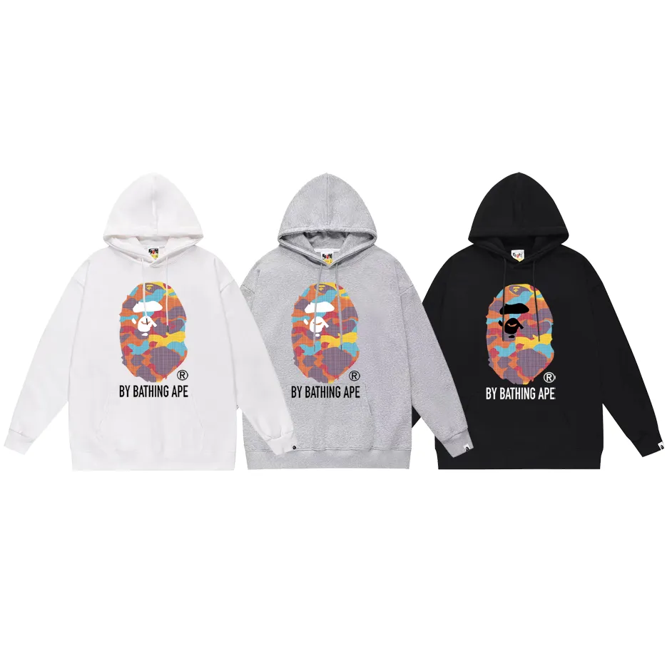 P190 model number SC617# terry 85 plus velvet 95 (top version) BAPE ape head letter printed hooded sweatshirt Made of 380g large terry (drop shoulder large version) fabric, soft and non-pilling, imported environmentally friendly printing glue, bright and three-dimensional pattern, quality 💥Same style for men and women, the upper body is fashionable Color: black white gray Size: S M L XL XXL