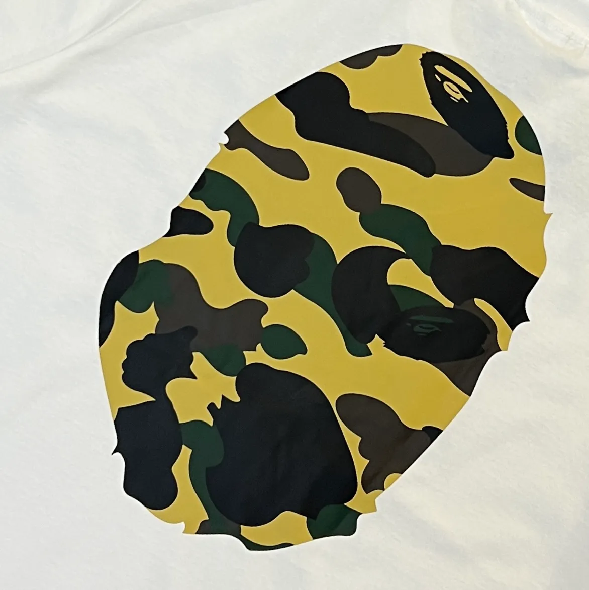 💰140 BAPE double-sided camouflage ape head print classic camouflage reproduction ZP version 270g weight linen cotton fabric Couple style: S-XXL [white green black green white yellow black yellow]