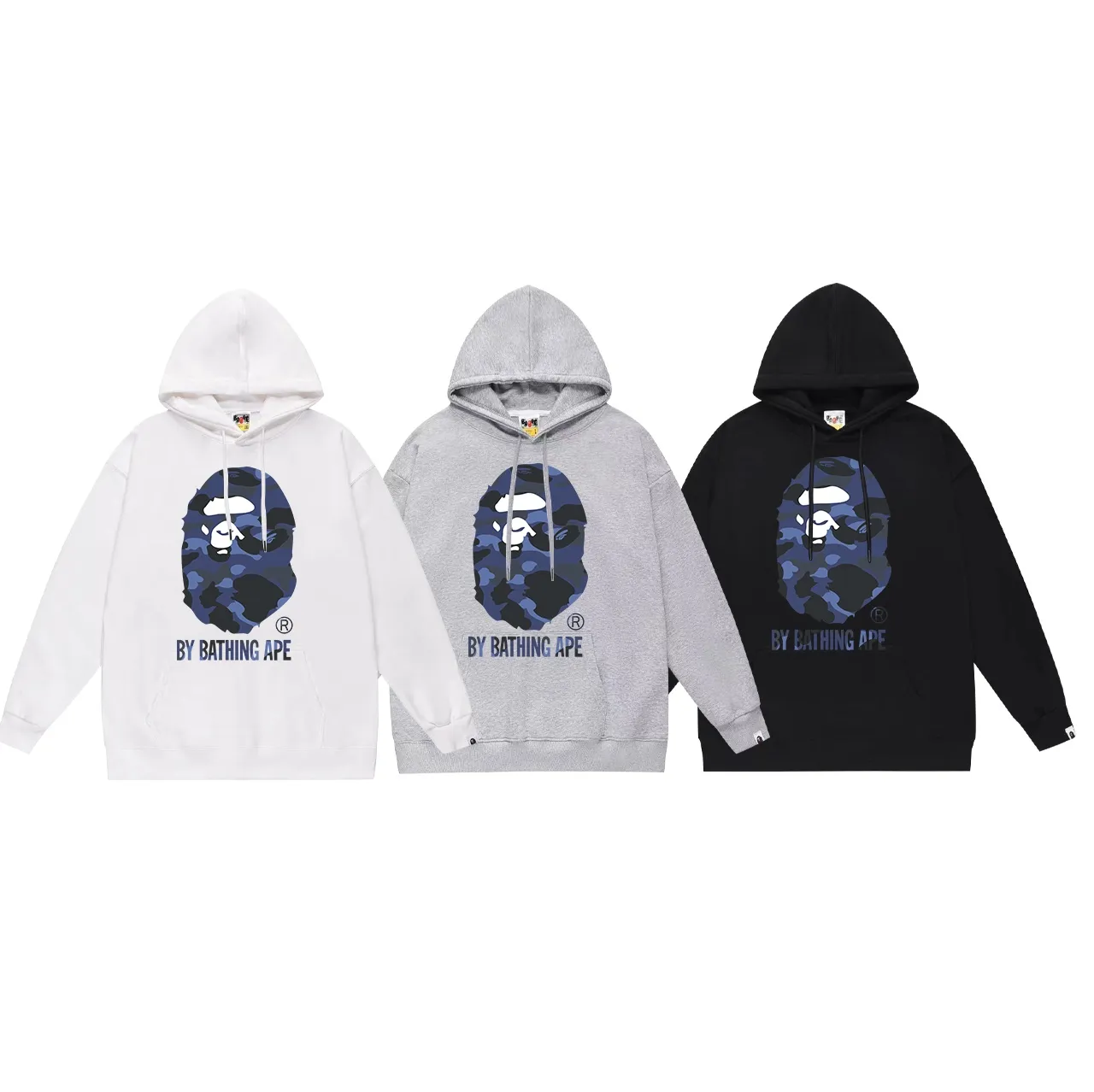 Model No. SC645# terry p160 plus velvet p180💰 (top version) BAPE camouflage great ape letter print hooded sweatshirt Made of 380g large terry 430g silver fox velvet (drop shoulder large version) fabric, soft and non-pilling, imported environmentally friendly printing glue, bright and three-dimensional pattern, quality 💥Same style for men and women. The upper body is trendy. Color: black blue, white blue, gray blue, size: S M L XL XXL