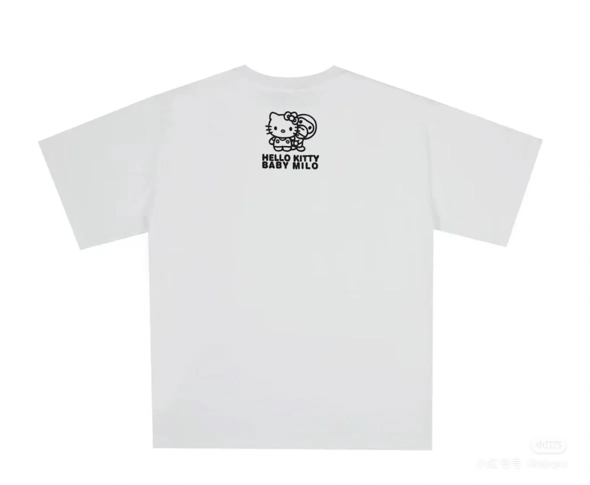 P110 001023 bape hello kitty co-branded printed short-sleeved T-shirt, same style for men and women, size smlxlxxl, black and white