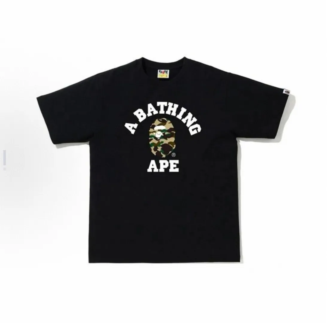 P110 00117 A BATHING APE BAPE SS23 camouflage ape head letter print casual short-sleeved T-shirt, same style for men and women, size smlxlxxl, black and green camouflage, black and yellow camouflage, white and green camouflage, white and yellow camouflage