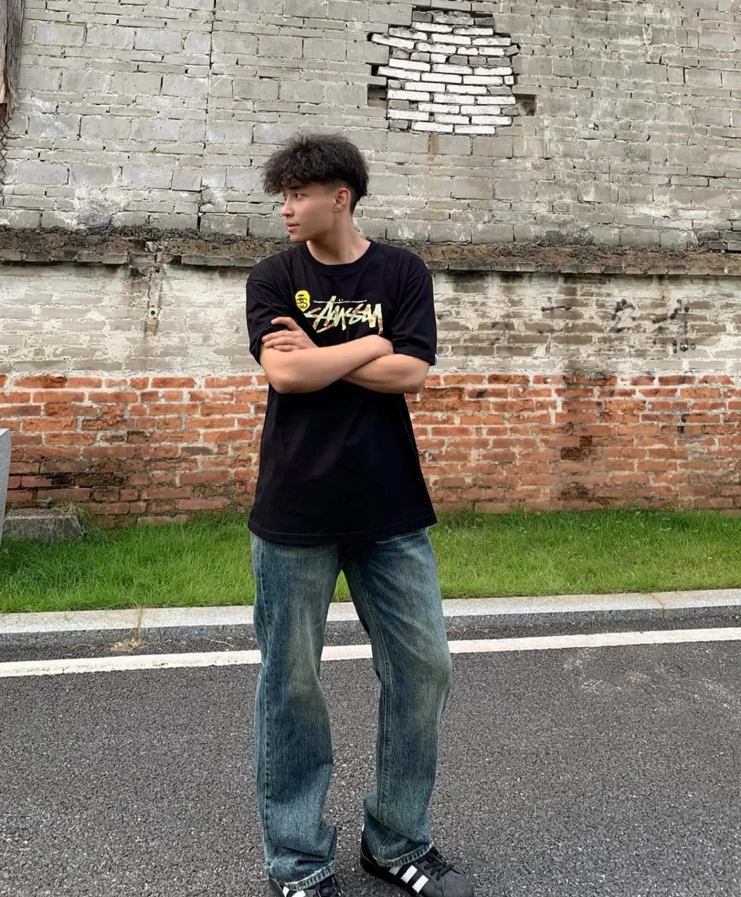 P110 00177 bape shark mouth stussy co-branded short-sleeved T-shirt, same style for men and women, size smlxlxxl, black