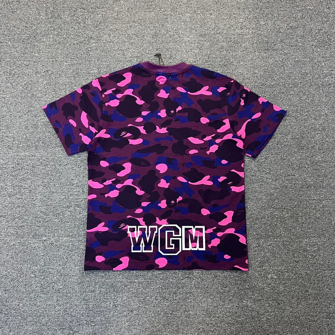 💰140 BAPE shark camouflage WGM classic reproduction ZP version 255g weight pure cotton all-over printed camouflage couple model: S-XXL [green yellow red purple blue]