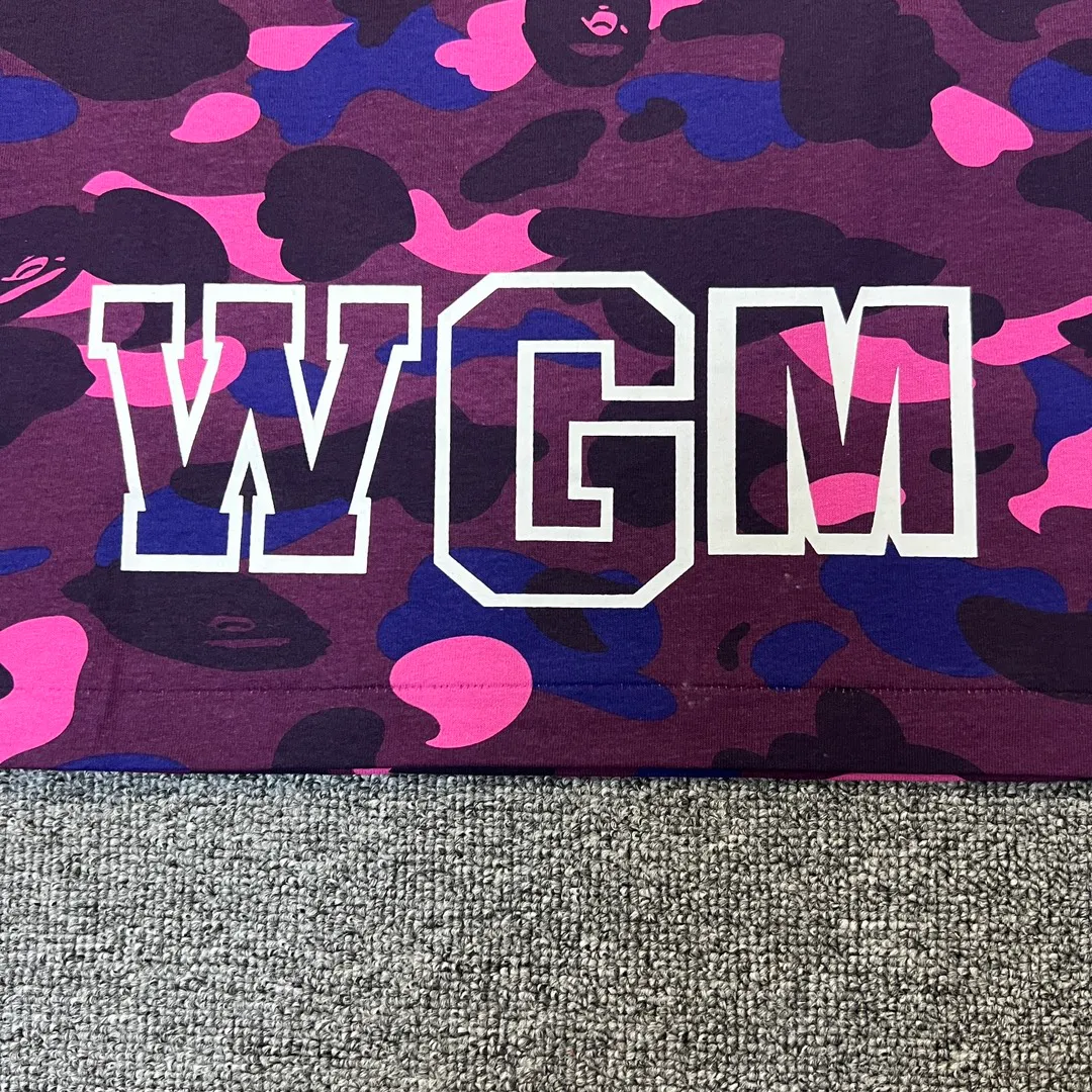 💰140 BAPE shark camouflage WGM classic reproduction ZP version 255g weight pure cotton all-over printed camouflage couple model: S-XXL [green yellow red purple blue]