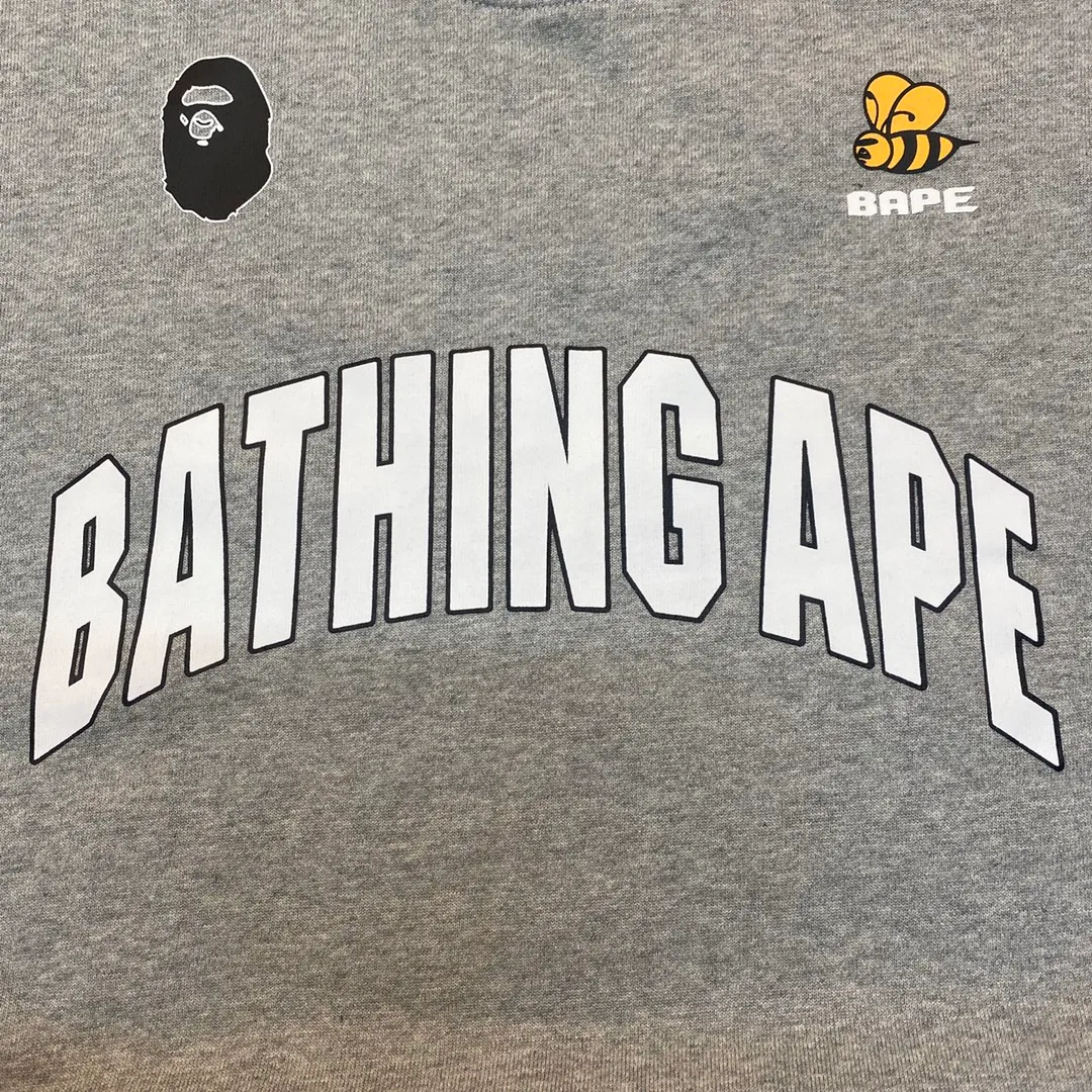 💰250 BAPE Letter Bee Contrast Print Customized Fabric 380g Pure Cotton Round Neck Sweatshirt Couple Style: S—XXL [Black Gray]