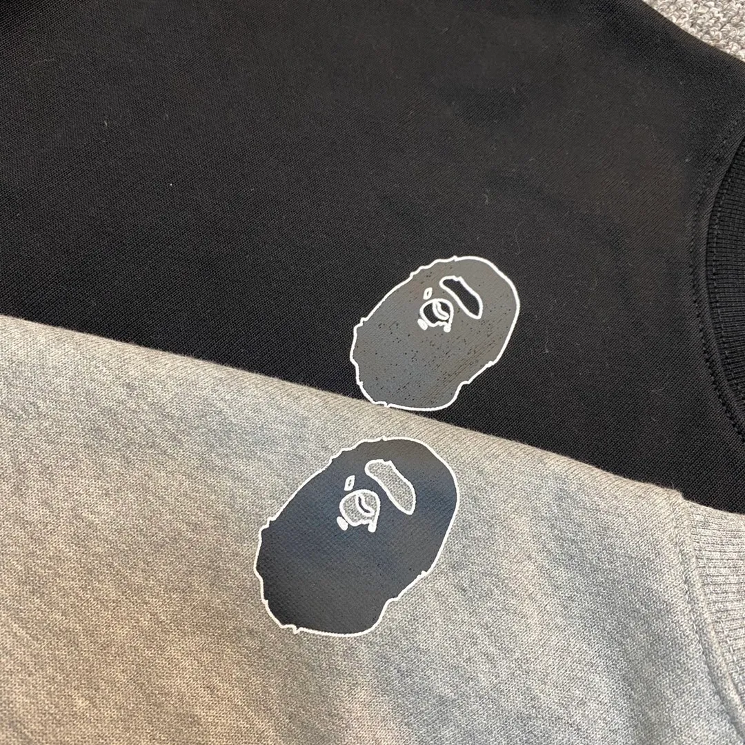 💰250 BAPE Letter Bee Contrast Print Customized Fabric 380g Pure Cotton Round Neck Sweatshirt Couple Style: S—XXL [Black Gray]
