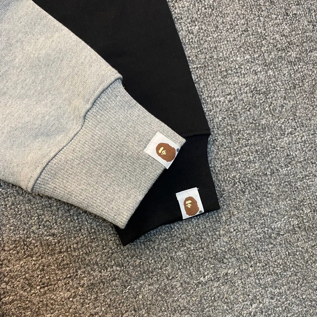 💰250 BAPE Letter Bee Contrast Print Customized Fabric 380g Pure Cotton Round Neck Sweatshirt Couple Style: S—XXL [Black Gray]