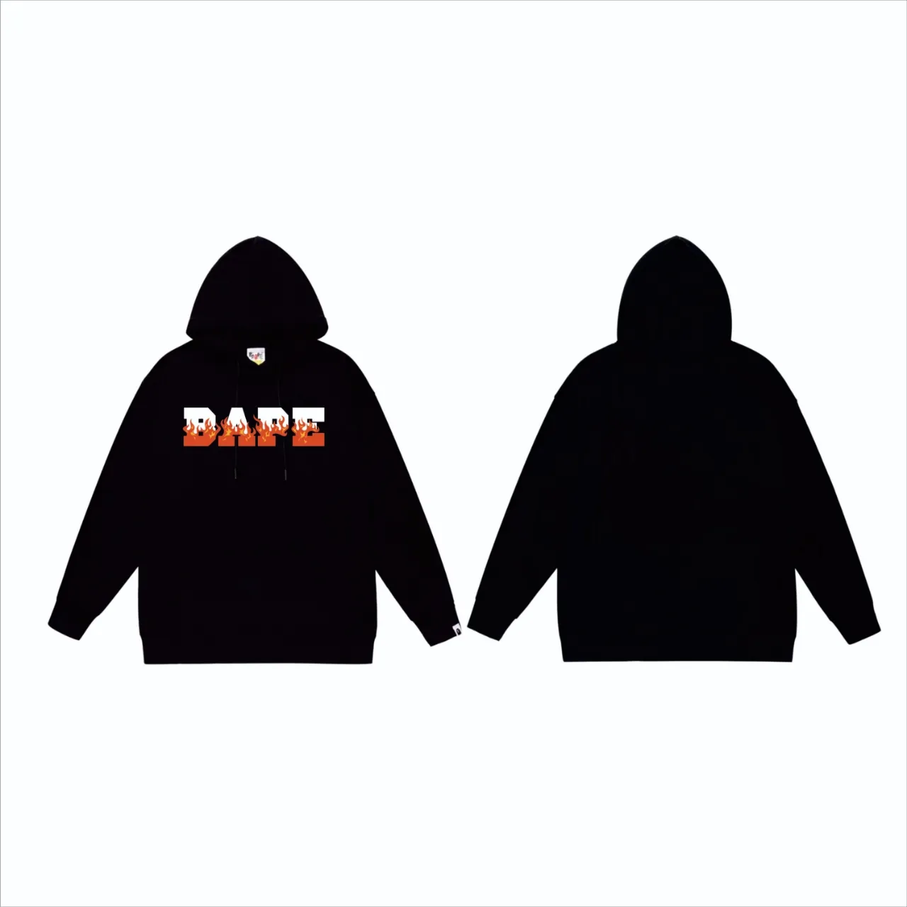 P160 model number SC837# terry 80 plus velvet 90 (top version) BAPE flame letter print pattern hooded sweatshirt. Made of 380 grams of large terry (drop shoulder large version) fabric. The texture is soft and non-pilling. Imported environmentally friendly printing glue. The pattern is bright and three-dimensional. Quality 💥Same style for men and women. The upper body is trendy. Color: black white gray Size: S M L XL XXL