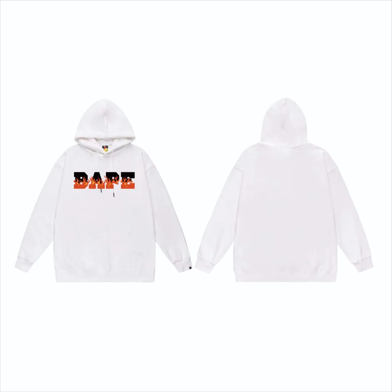 P160 model number SC837# terry 80 plus velvet 90 (top version) BAPE flame letter print pattern hooded sweatshirt. Made of 380 grams of large terry (drop shoulder large version) fabric. The texture is soft and non-pilling. Imported environmentally friendly printing glue. The pattern is bright and three-dimensional. Quality 💥Same style for men and women. The upper body is trendy. Color: black white gray Size: S M L XL XXL