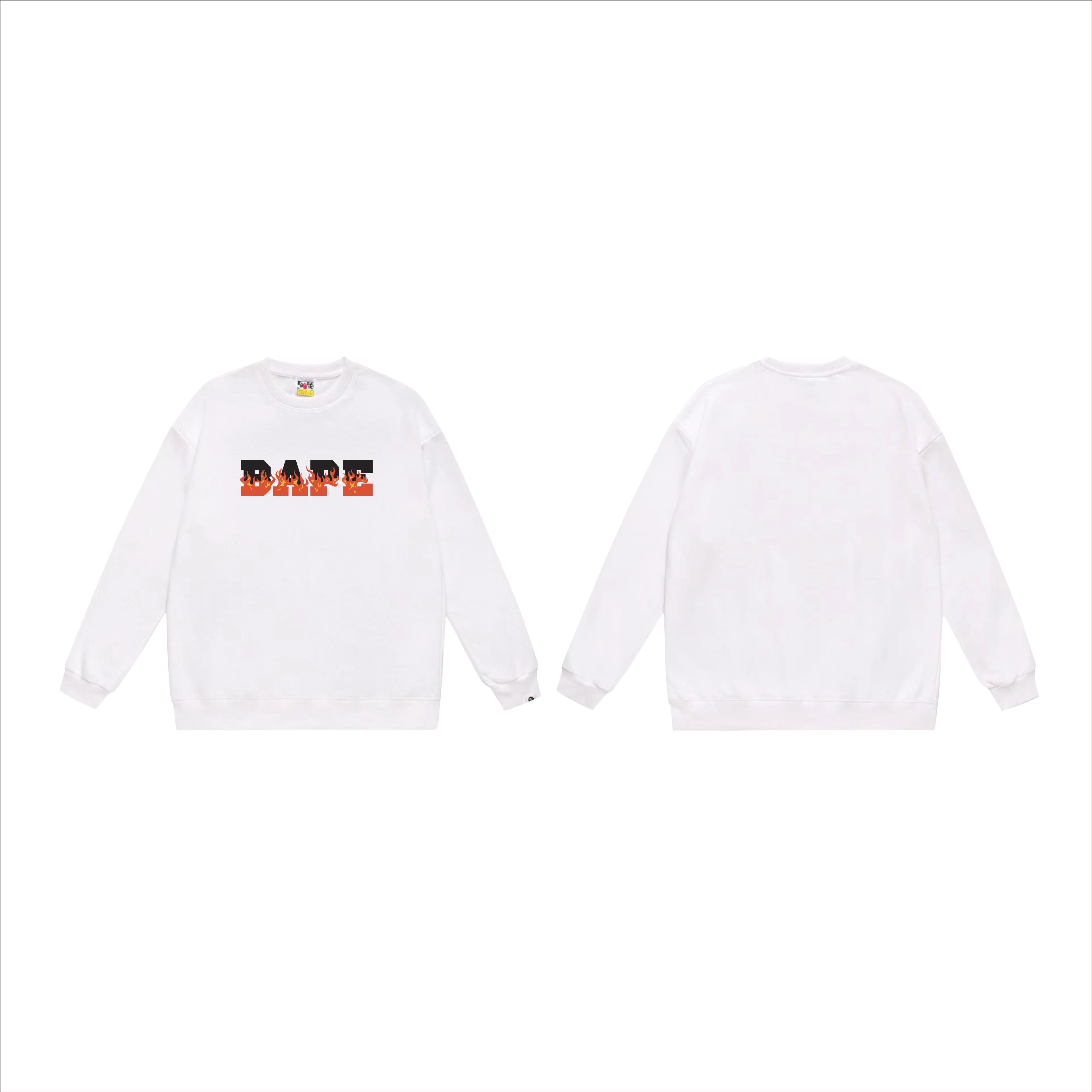P150 model number SC537# terry 75 plus velvet 80 (top version) BAPE flame letter printed round neck sweatshirt Made of 350g large terry (drop shoulder large version) fabric, soft texture and no pilling Imported environmentally friendly printing glue, bright and three-dimensional pattern, quality 💥Same style for men and women, the upper body is fashionable Color: black white gray Size: S M L XL XXL