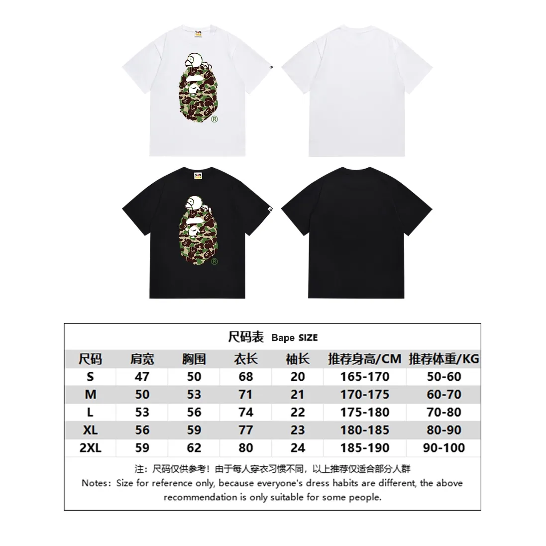 SC146#p110💰 (Top version) BAPE sleeping monkey ape head pattern short-sleeved T-shirt