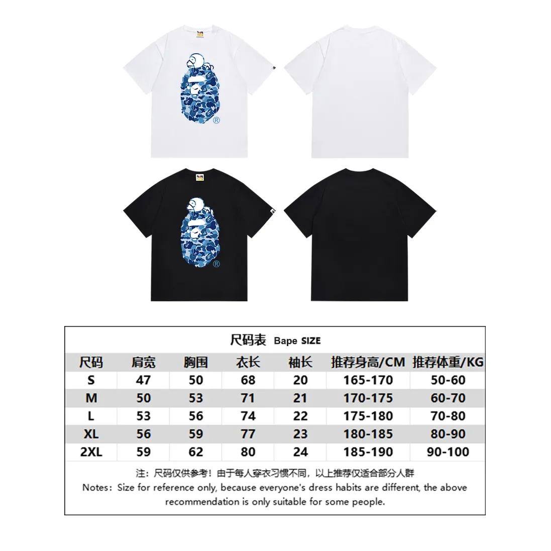 SC146#p110💰 (Top version) BAPE sleeping monkey ape head pattern short-sleeved T-shirt
