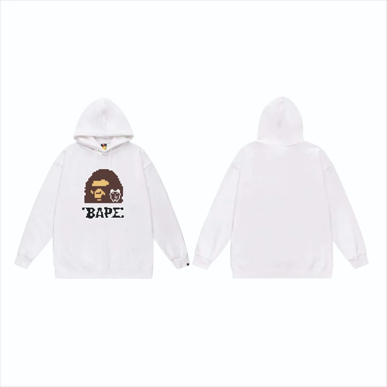 P160 model number SC824# terry 80 plus velvet 90 (top version) BAPE×TAMAGOTCHI joint model FW23 digital ape head print hooded sweatshirt. Made of 380g large terry (drop shoulder large version) fabric. The texture is soft and non-pilling. Imported environmentally friendly printing glue. The pattern is bright and three-dimensional. Quality💥Same style for men and women. The upper body is trendy. Color: black white gray Size: S M L XL XXL