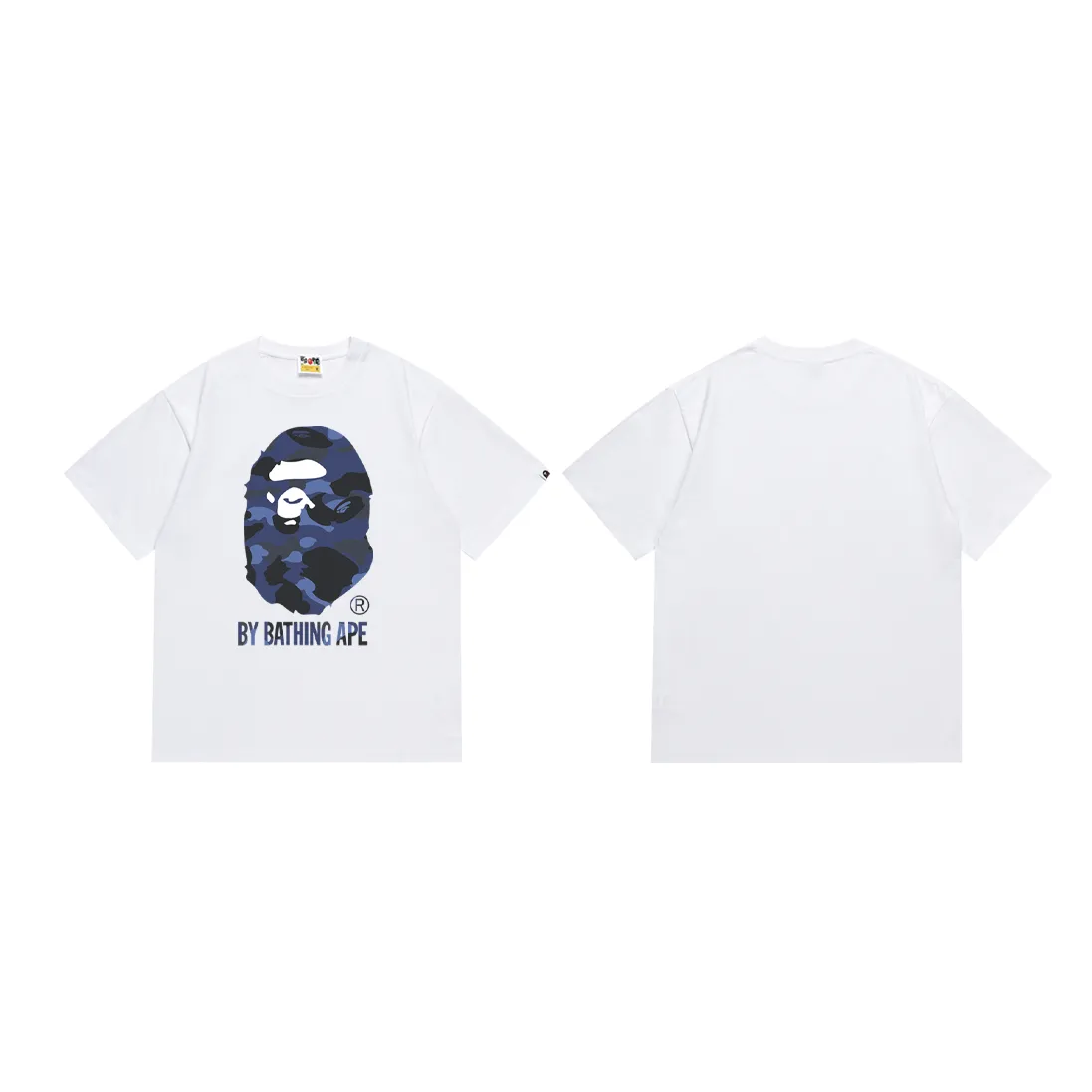 P110 SC045# (top version) BAPE camouflage great ape letter print short-sleeved T-shirt. Made of 260 grams of high-quality high-weave pure cotton fabric. Double yarn combed. The texture is soft and non-pilling. Imported environmentally friendly printing glue. The pattern is bright and three-dimensional. Quality 💥Same style for men and women. The upper body is trendy. Color: black and blue, white and blue, size: S M L XL XXL