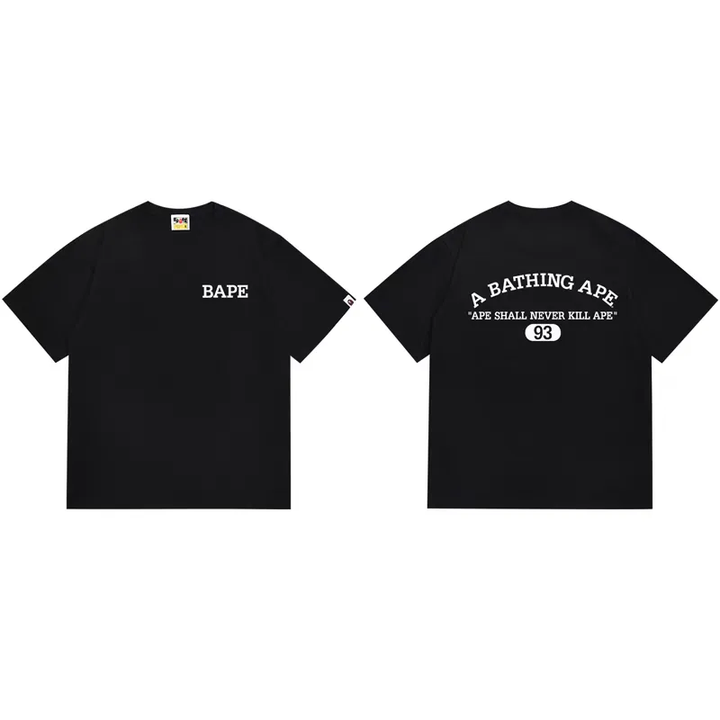 P110 001085 Bape letter print couple short-sleeved T-shirt, same style for men and women, size smlxlxxl, black and white
