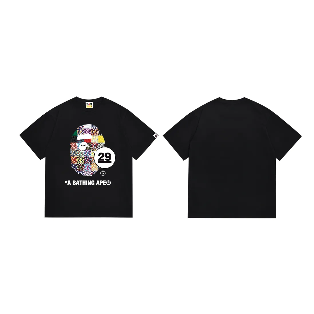 SC227#p110💰 (Top version) BAPE 29th Anniversary Ape Head Tee digital printed round neck short-sleeved T-shirt Made of 260 grams of high-quality high-weave pure cotton fabric, double yarn combed, soft texture and no pilling Imported environmentally friendly printing glue, bright and three-dimensional pattern, quality 💥Same style for men and women, the upper body is trendy Color: black white Size: S M L XL XXL