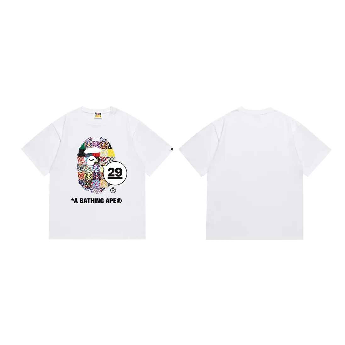 SC227#p110💰 (Top version) BAPE 29th Anniversary Ape Head Tee digital printed round neck short-sleeved T-shirt Made of 260 grams of high-quality high-weave pure cotton fabric, double yarn combed, soft texture and no pilling Imported environmentally friendly printing glue, bright and three-dimensional pattern, quality 💥Same style for men and women, the upper body is trendy Color: black white Size: S M L XL XXL