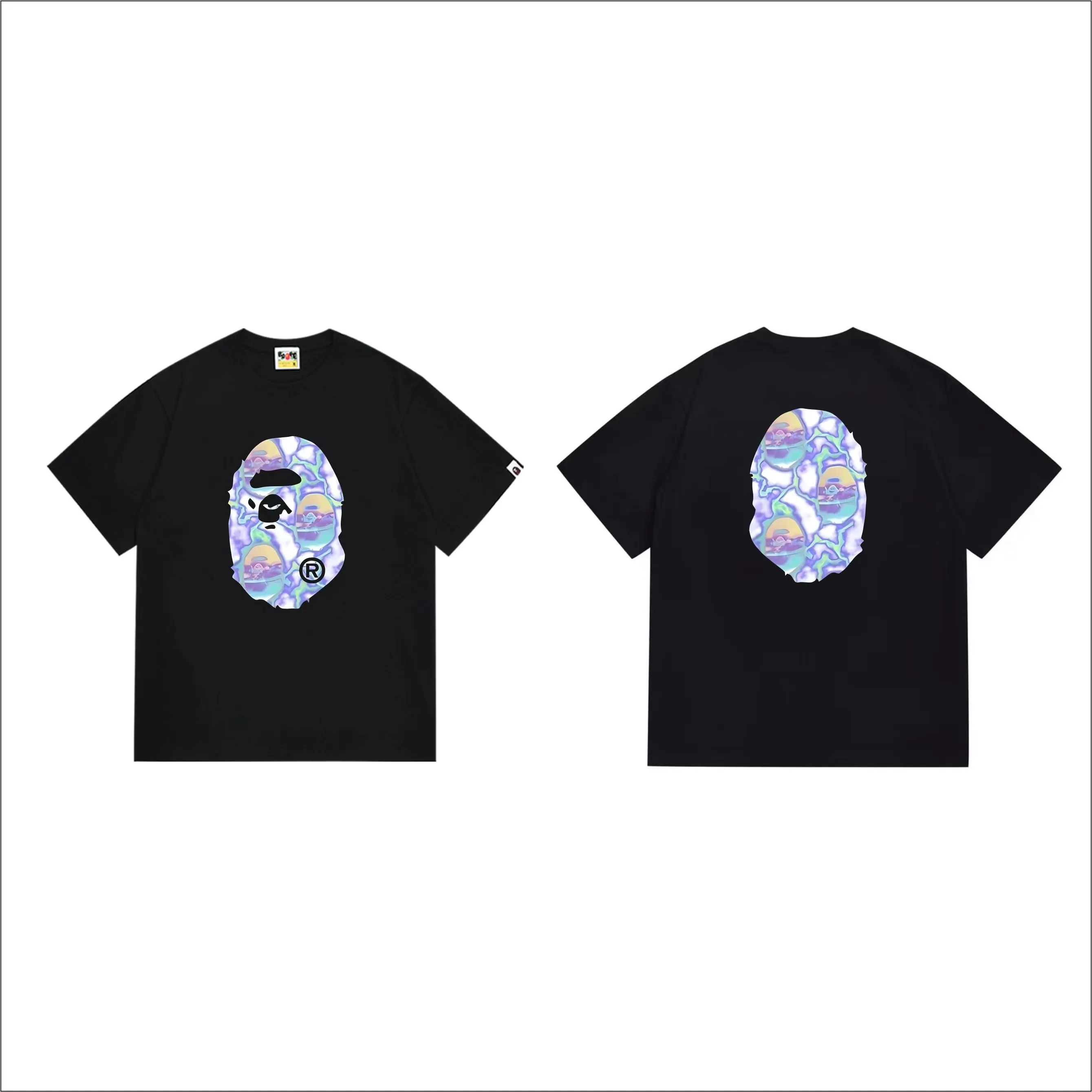 SC1019#p110💰 (top version) BAPE uses 260 grams of high-quality high-weave pure cotton fabric, double yarn combed, soft and non-pilling texture, imported environmentally friendly printing glue, bright and three-dimensional pattern, quality 💥Same style for men and women, the upper body is fashionable Color: black white Size: S M L XL XXL