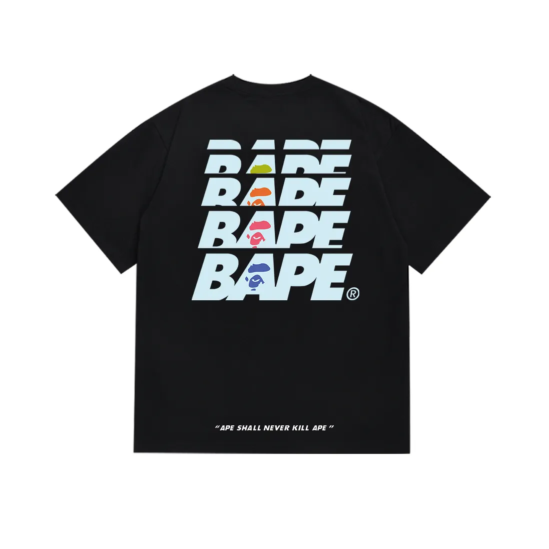 P110 SC070# (top version) BAPE SUMMER CAMP letter green camouflage ape head printed short-sleeved T-shirt. Made of 260 grams of high-quality high-weave pure cotton fabric. Double yarn combed. The texture is soft and non-pilling. Imported environmentally friendly printing glue. The pattern is bright and three-dimensional. Quality💥Same style for men and women. The upper body is trendy. Color: black and white. Size: S M L XL XXL