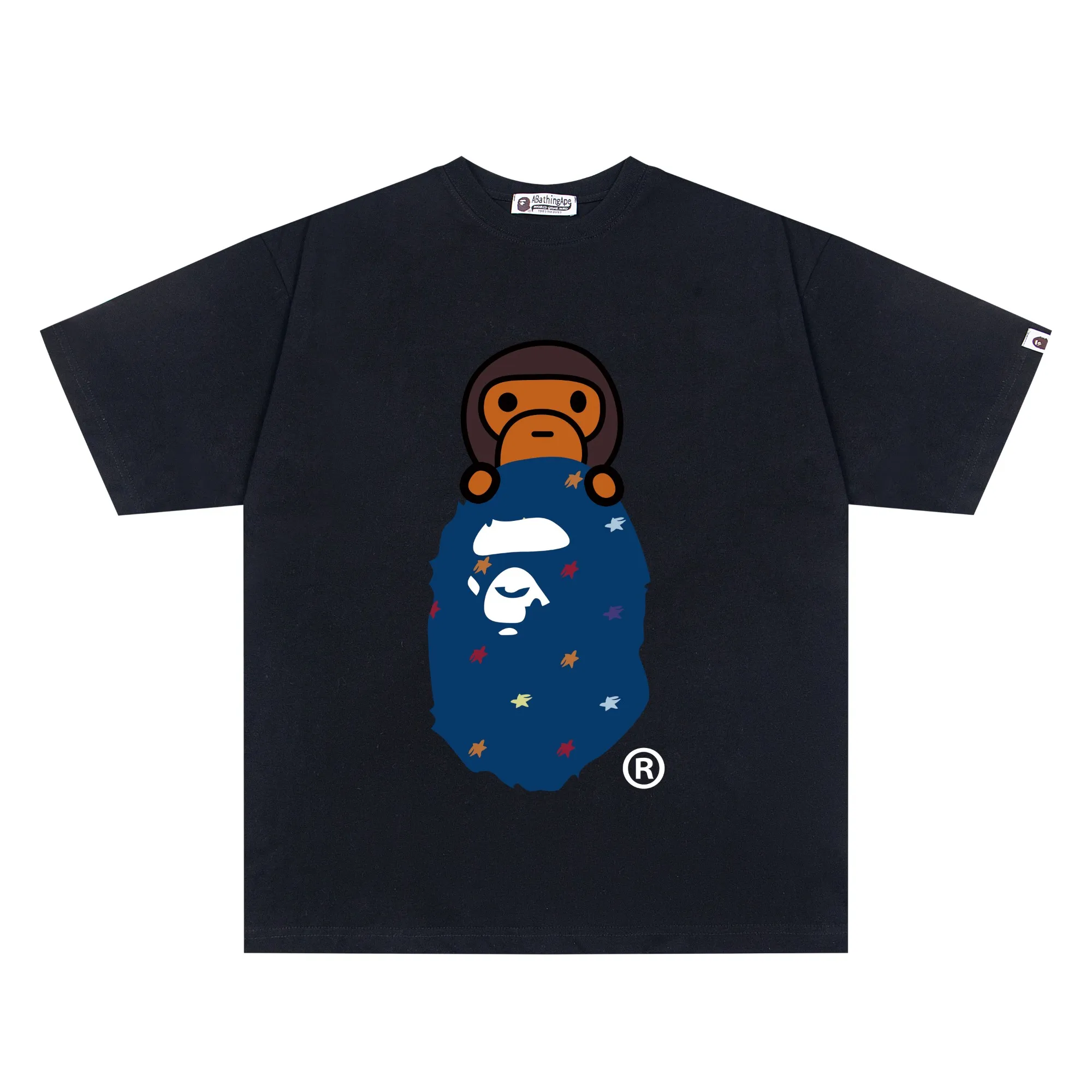 P110 001165 bape little monkey print short-sleeved T-shirt, same style for men and women, size smlxlxxl, black and white