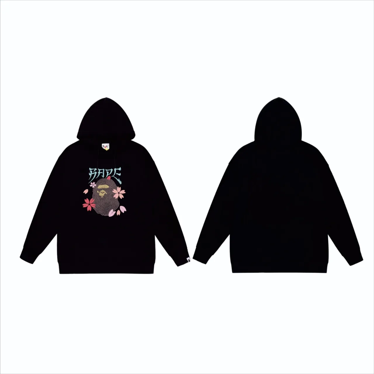 P160 model number SC836# terry 80 plus velvet 90 (top version) BAPE ape head cherry blossom cartoon print hooded sweatshirt Made of 380g large terry (drop shoulder large version) fabric, soft texture and no pilling Imported environmentally friendly printing glue The pattern is bright and three-dimensional Quality 💥Same style for men and women The upper body is trendy Color: black white gray Size: S M L XL XXL