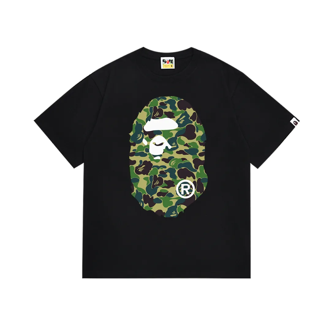 P110 SC036# (top version) BAPE ABC green camouflage ape LOGO double-sided printed short-sleeved T-shirt Made of 260 grams of high-quality high-weave pure cotton fabric, double yarn combed, soft and non-pilling texture, imported environmentally friendly printing glue, bright and three-dimensional pattern, quality 💥Same style for men and women, the upper body is fashionable Color: black green white green Size: S M L XL XXL