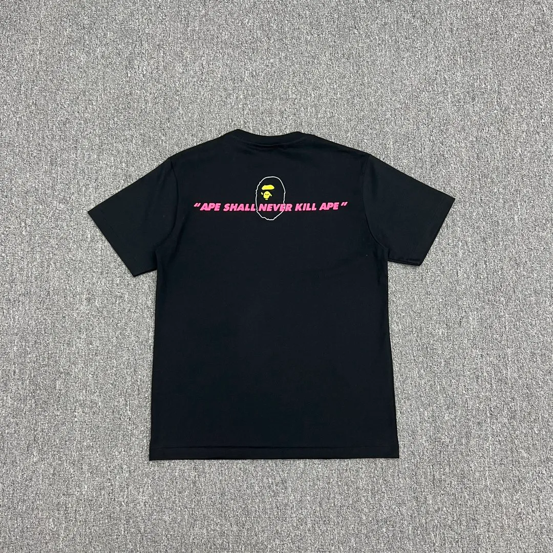 💰140 BAPE camouflage ape head pattern contrasting letter print short-sleeved T-shirt 270g weight linen cotton fabric ZP version Couple style: S-XXL [Black White]