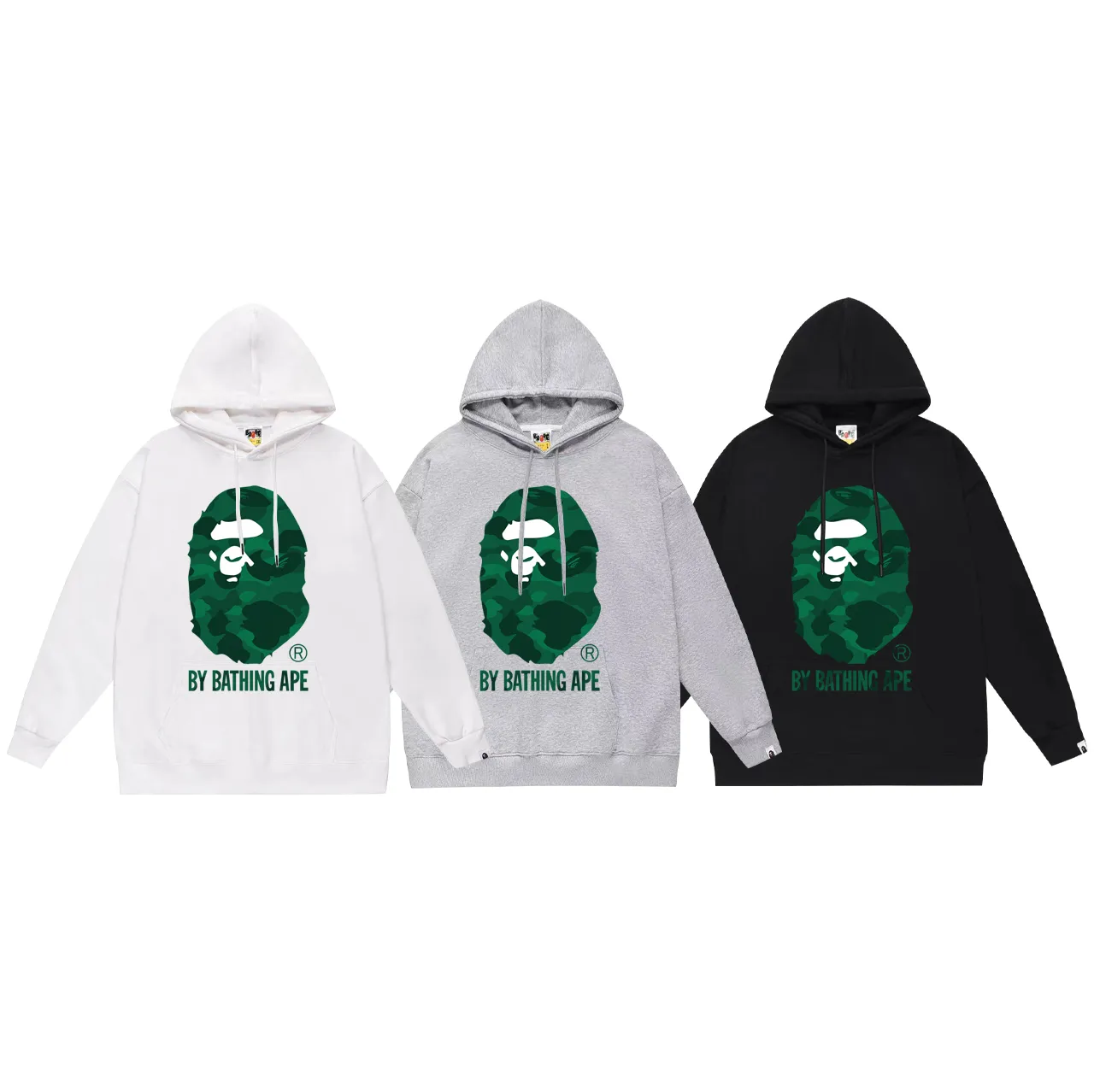 P160 model number SC798# terry 80 plus velvet 90 (top version) BAPE camouflage great ape head classic letter print hooded sweatshirt. Made of 380g large terry (drop shoulder large version) fabric, soft texture and no pilling. Imported environmentally friendly printing glue. Bright and three-dimensional pattern. Quality 💥Same style for men and women. The upper body is trendy. Color: black white gray Size: S M L XL XXL