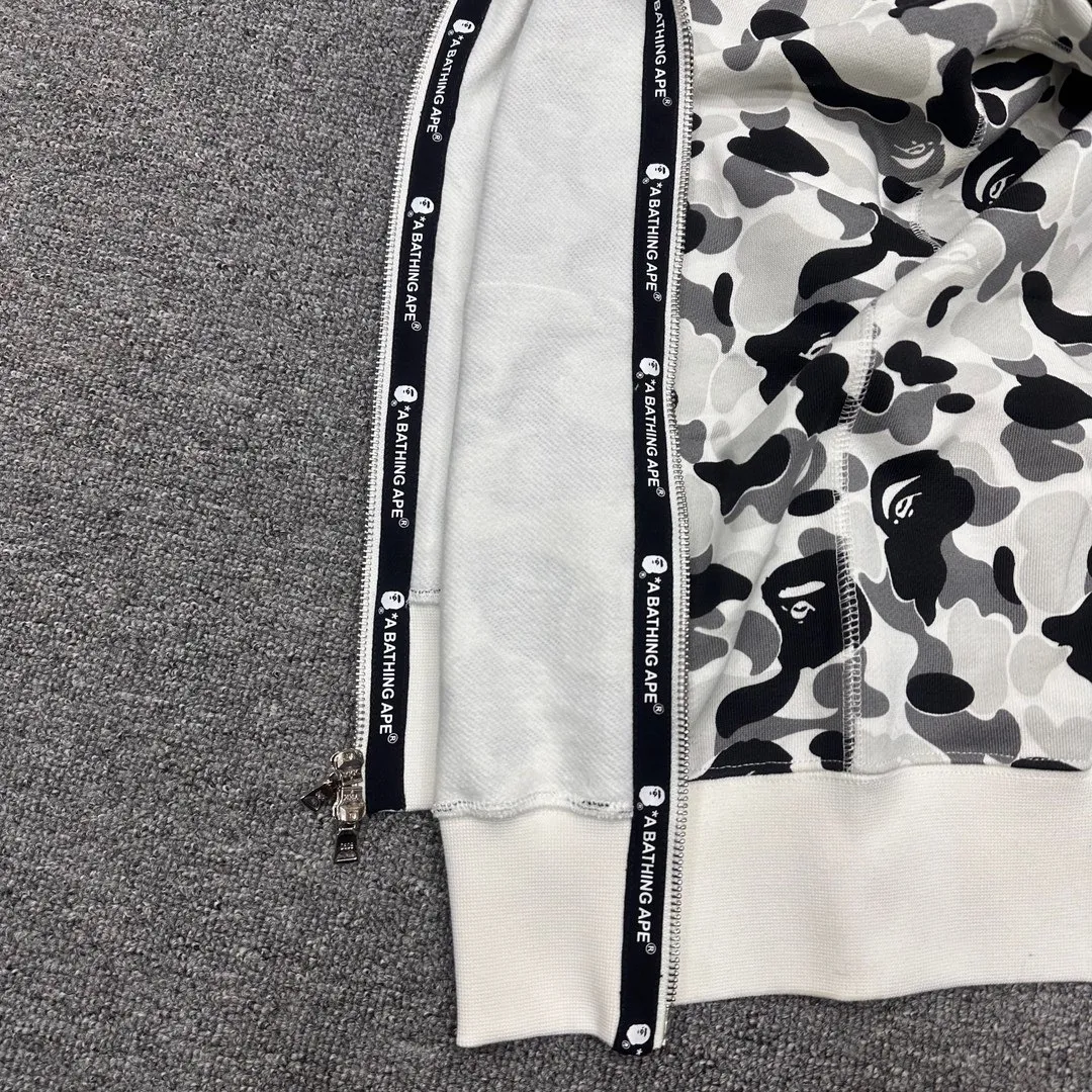 💰440 Bape double hood large flower camouflage shark, customized fabric 1:1, fine workmanship, high quality version, couple model: S-XXL [ink gray]