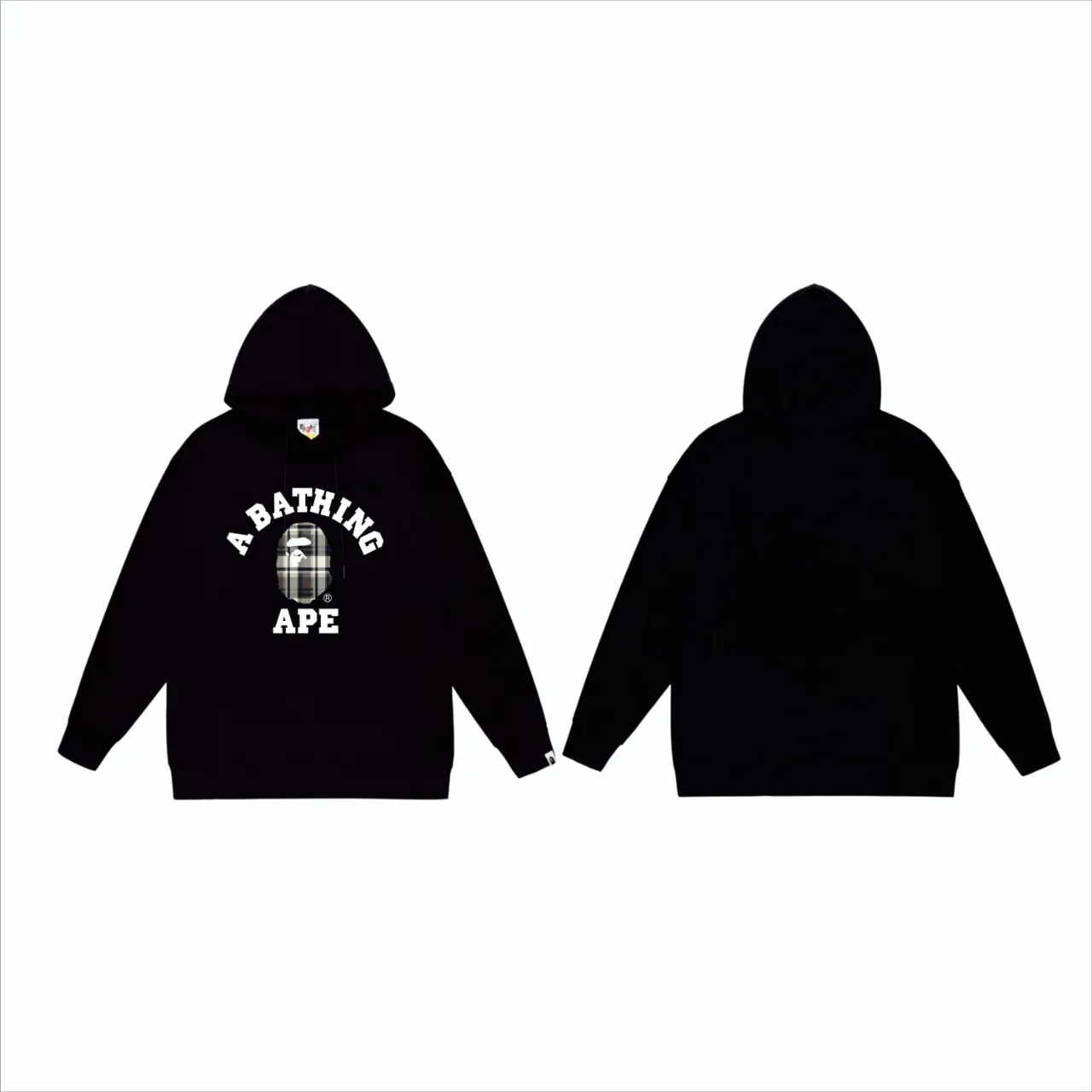 P160 model number SC823# terry 80 plus velvet 90 (top version) BAPE plaid letter pattern printed hooded sweatshirt Made of 380g large terry (drop shoulder large version) fabric, soft texture and no pilling Imported environmentally friendly printing glue The pattern is bright and three-dimensional Quality 💥Same style for men and women The upper body is trendy Color: Black White Gray Size: S M L XL XXL